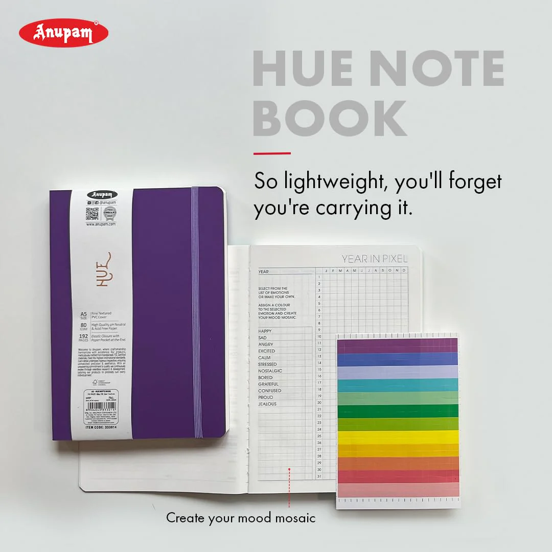 Anupam Hue Journal Ruled A5 Notebook 192 Pages 80Gsm Matte Finish Flexible PVC Cover Journal for Unisex, Daily Journal Notebook - Image 6