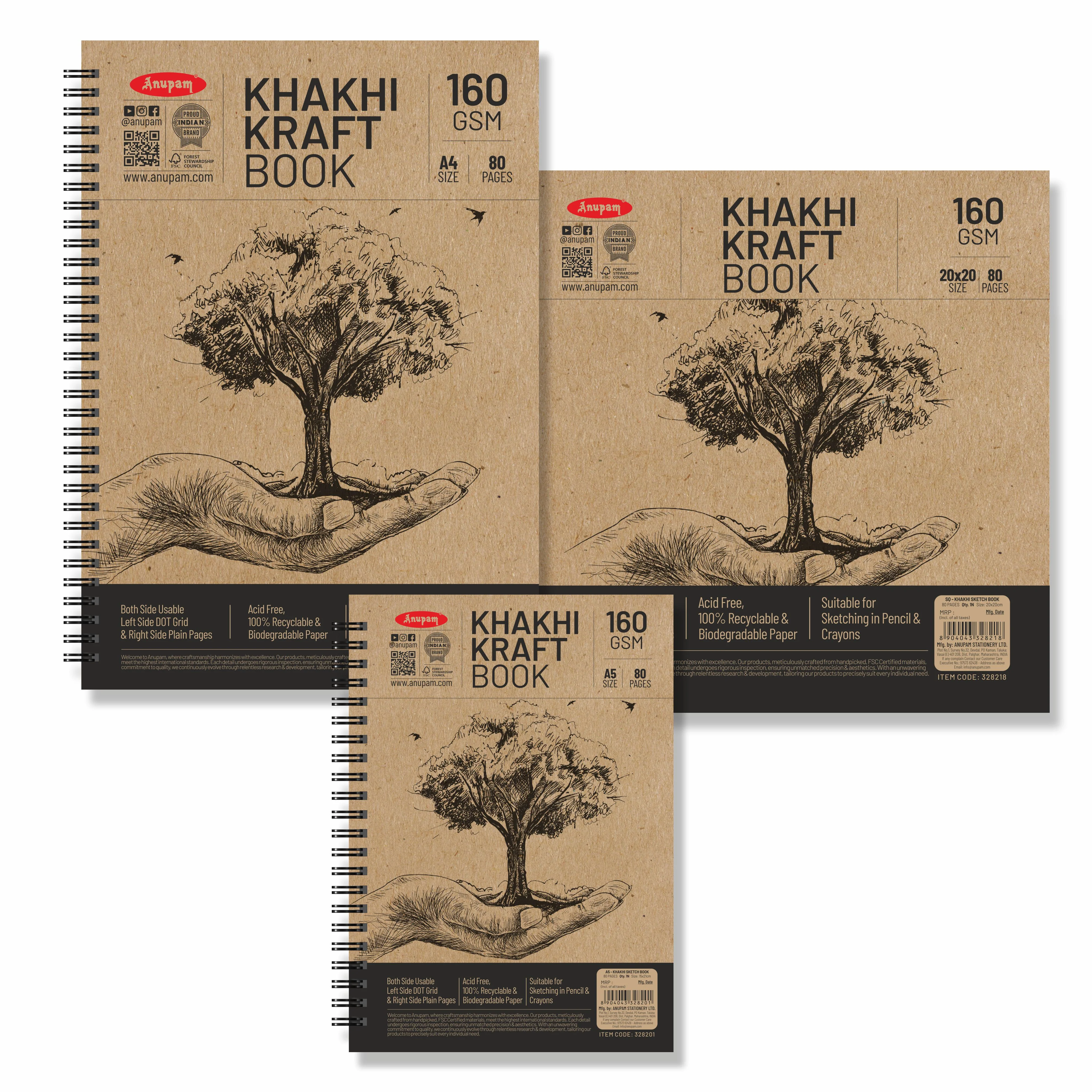 Anupam Khaki Sketchbook - Cartridge Paper - Soft Cover-Wireo book - 160 GSM - Image 10