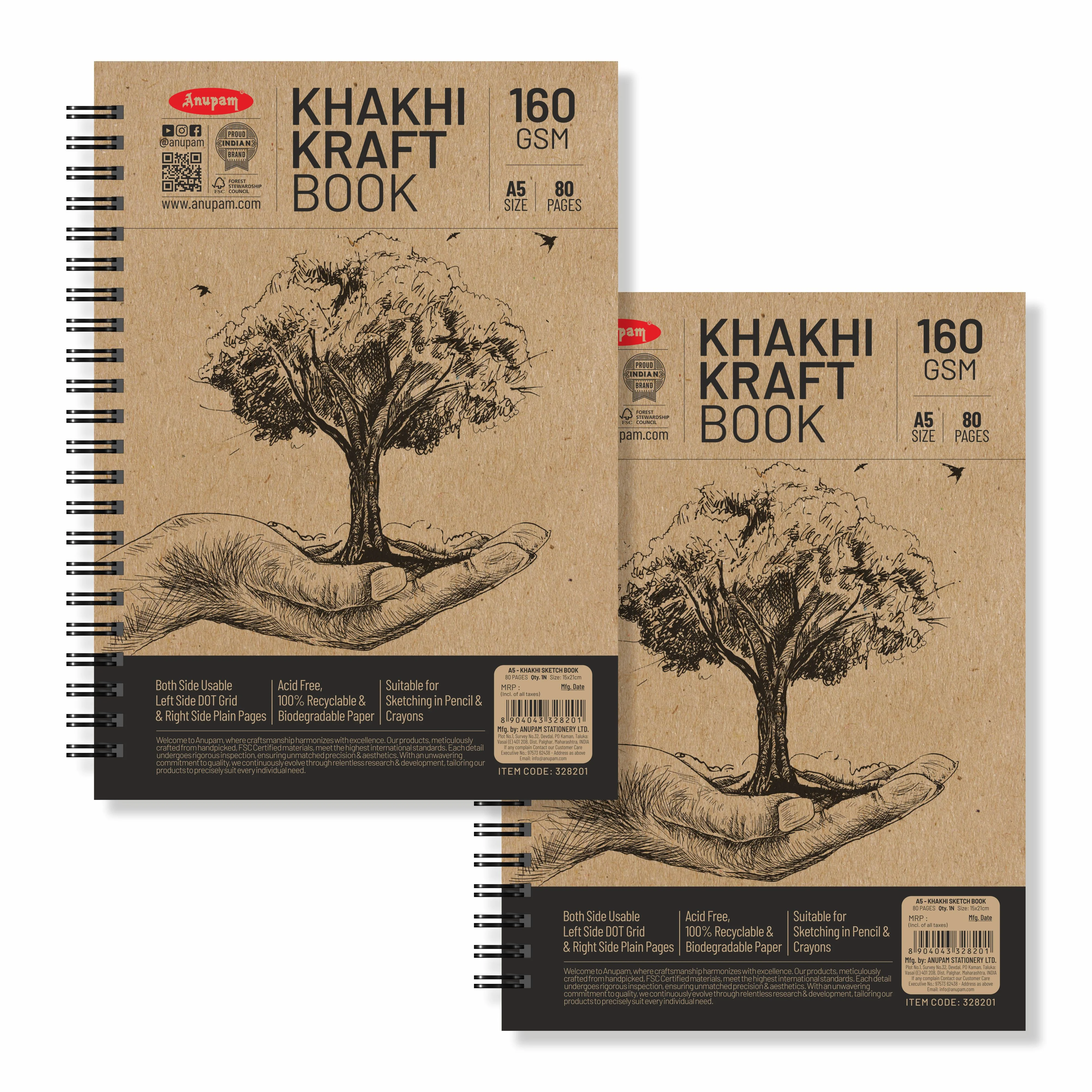 Anupam Khaki Sketchbook - Cartridge Paper - Soft Cover-Wireo book - 160 GSM - Image 11