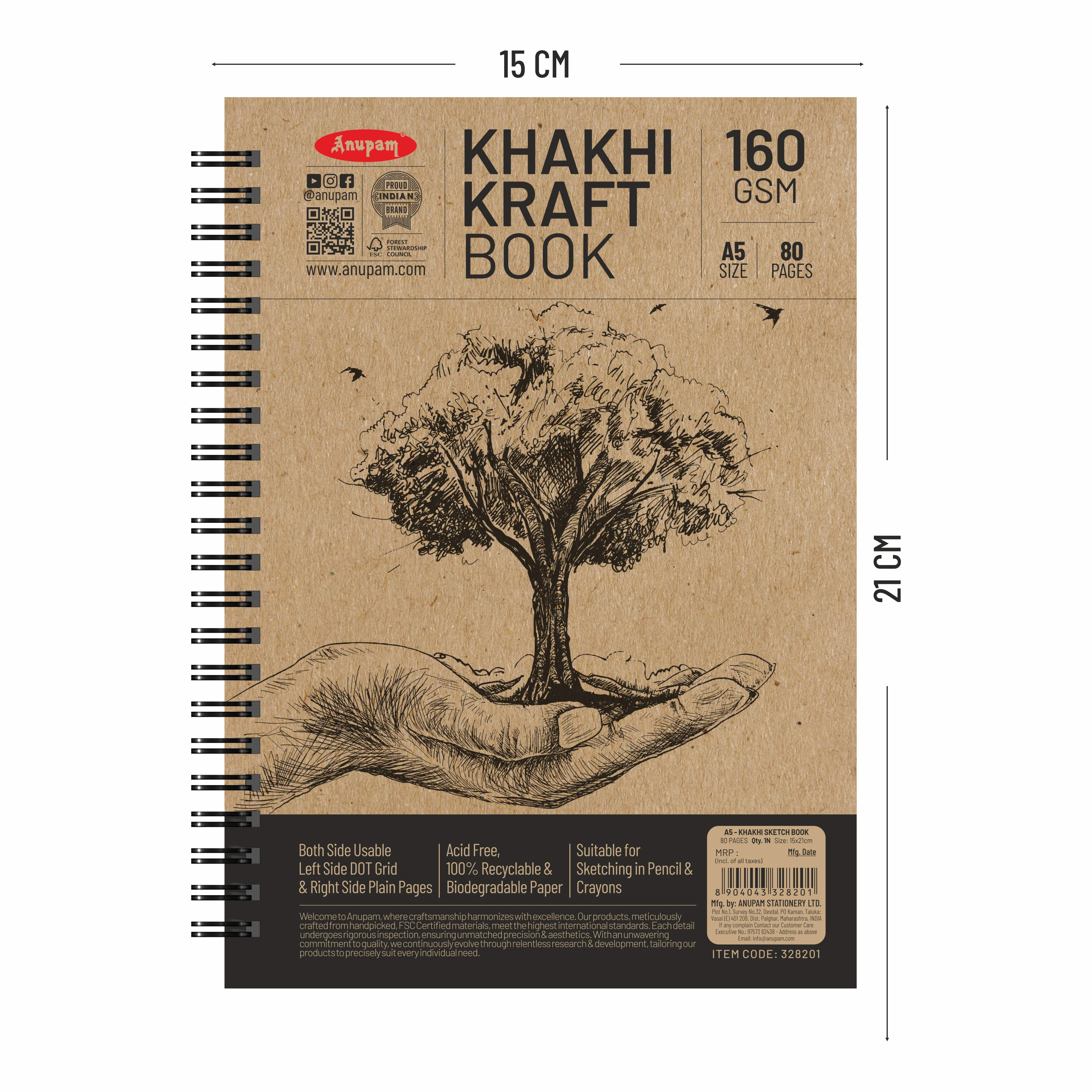Anupam Khaki Sketchbook - Cartridge Paper - Soft Cover-Wireo book - 160 GSM - Image 12