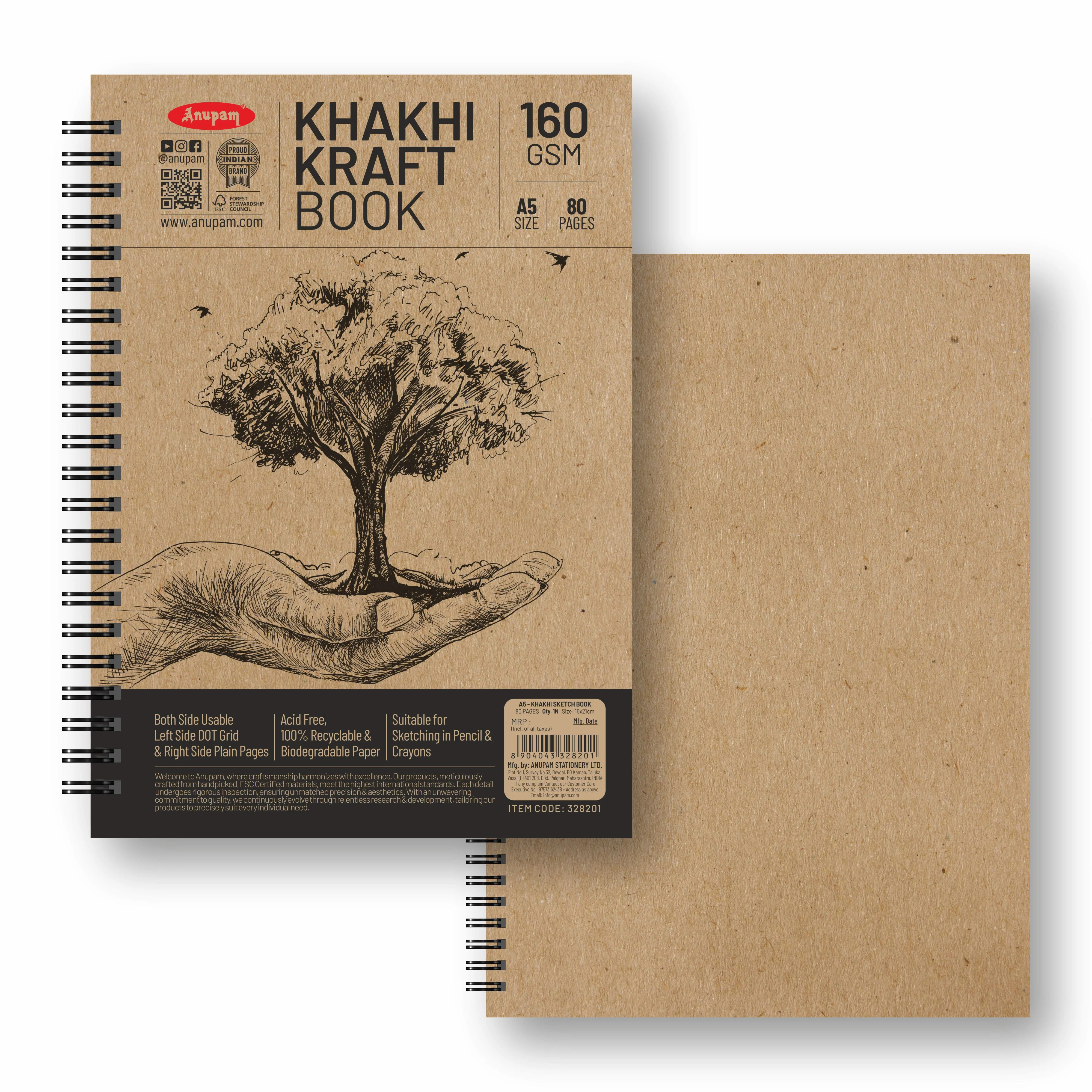 Anupam Khaki Sketchbook - Cartridge Paper - Soft Cover-Wireo book - 160 GSM - Image 19