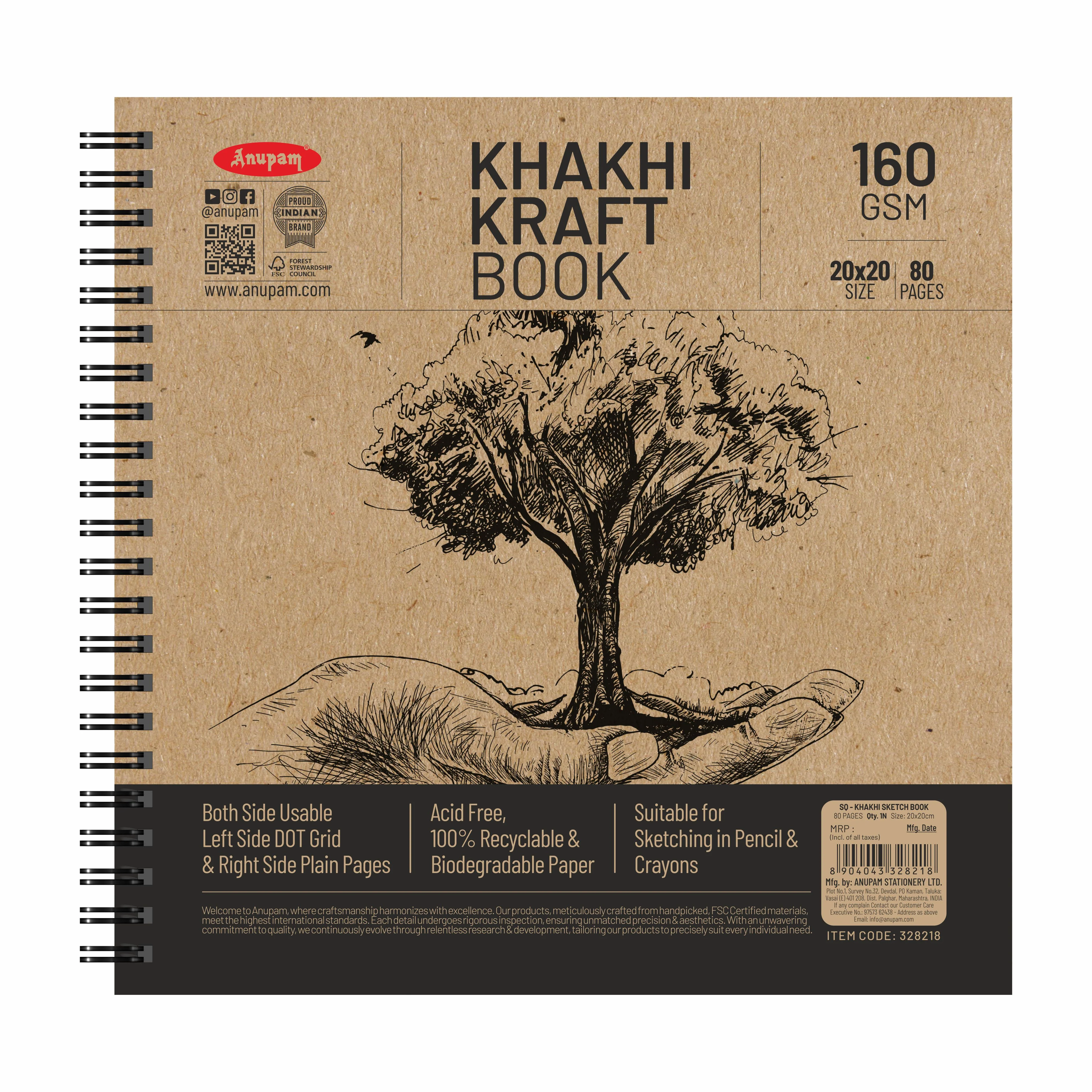 Anupam Khaki Sketchbook - Cartridge Paper - Soft Cover-Wireo book - 160 GSM - Image 21