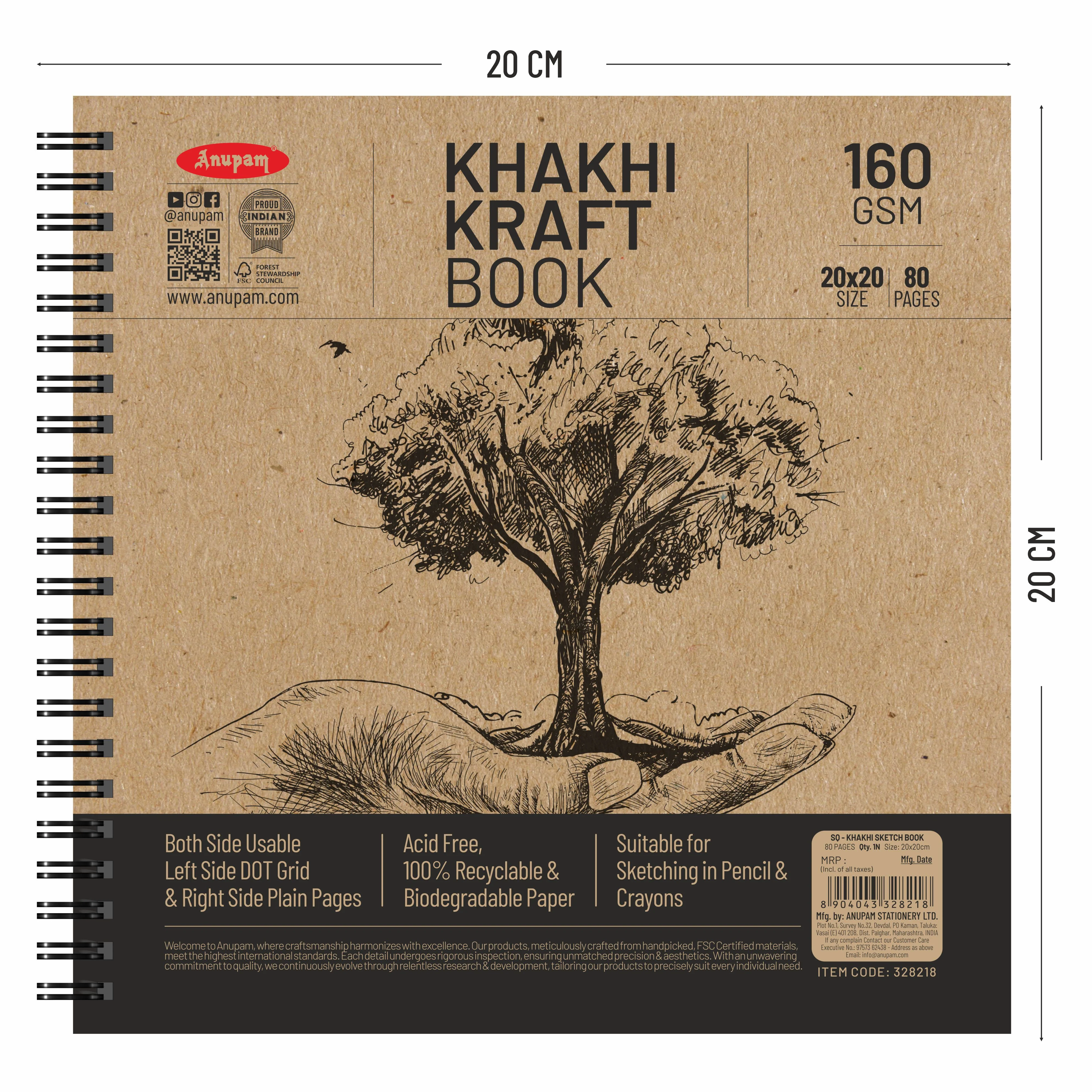 Anupam Khaki Sketchbook - Cartridge Paper - Soft Cover-Wireo book - 160 GSM - Image 22