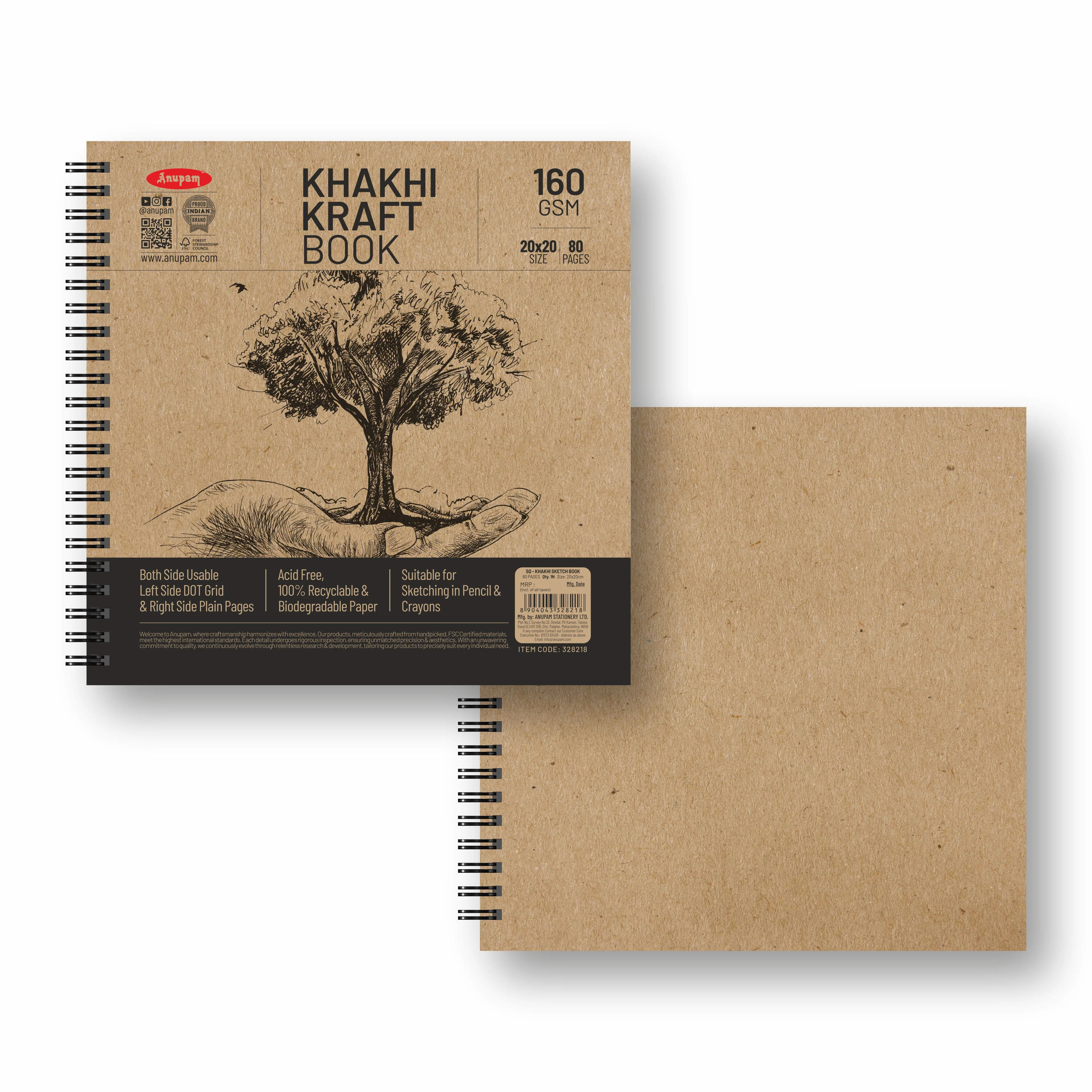 Anupam Khaki Sketchbook - Cartridge Paper - Soft Cover-Wireo book - 160 GSM - Image 27