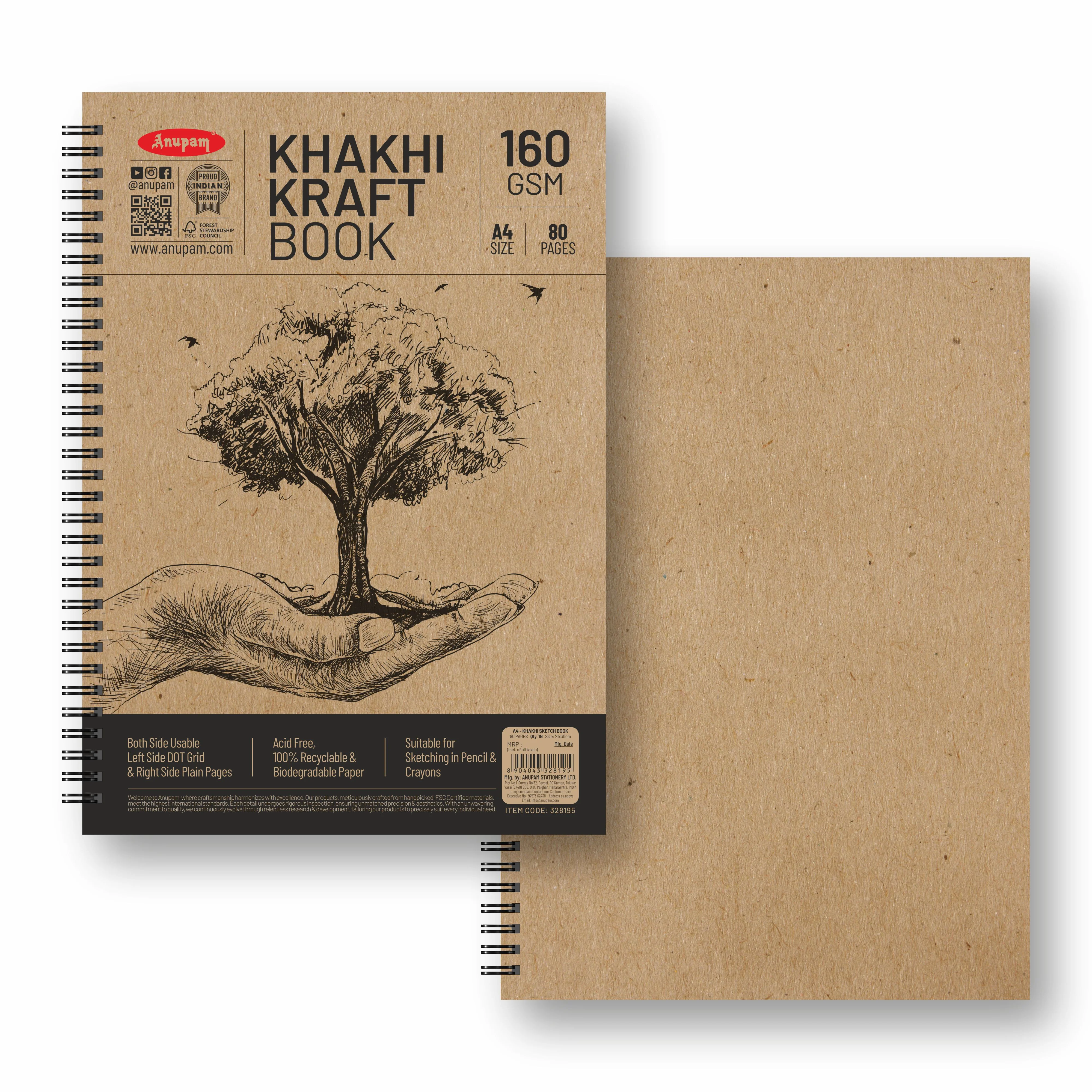 Anupam Khaki Sketchbook - Cartridge Paper - Soft Cover-Wireo book - 160 GSM - Image 9