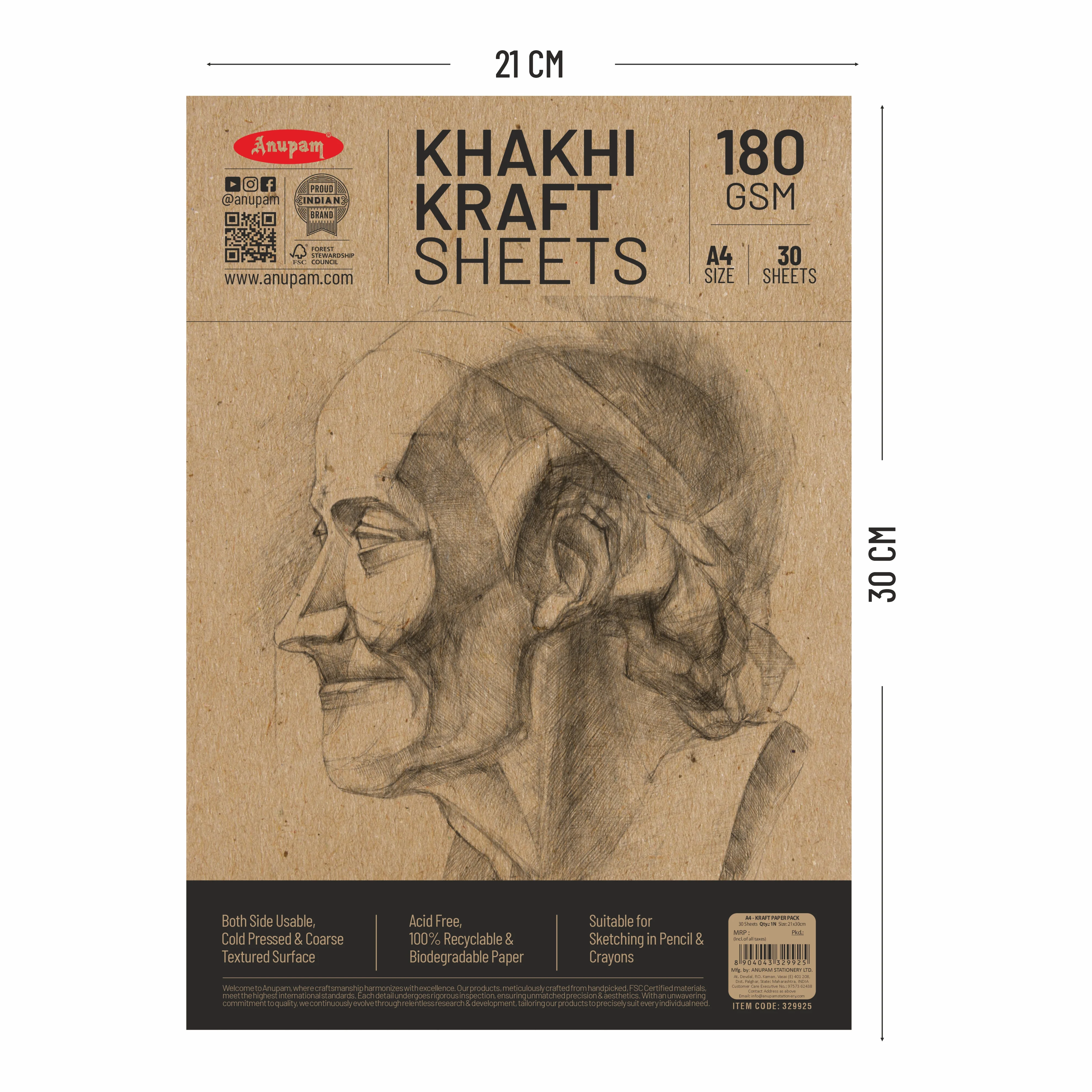 Anupam Kraft Paper Brown Colour-100% Recyclable Acid Free - Plain Paper-Loose Sheets-180 GSM - Image 10