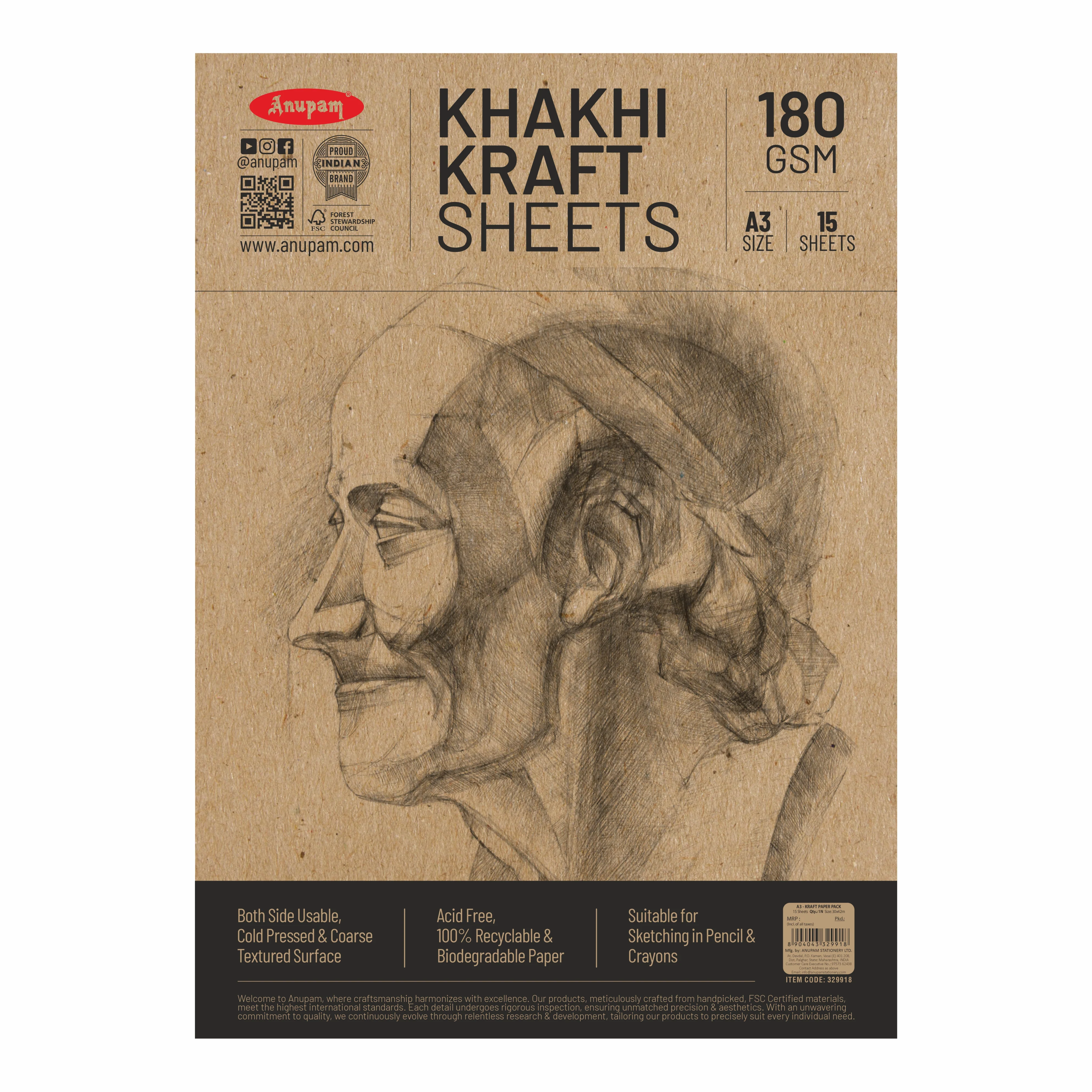 Anupam Kraft Paper Brown Colour-100% Recyclable Acid Free - Plain Paper-Loose Sheets-180 GSM - Image 16