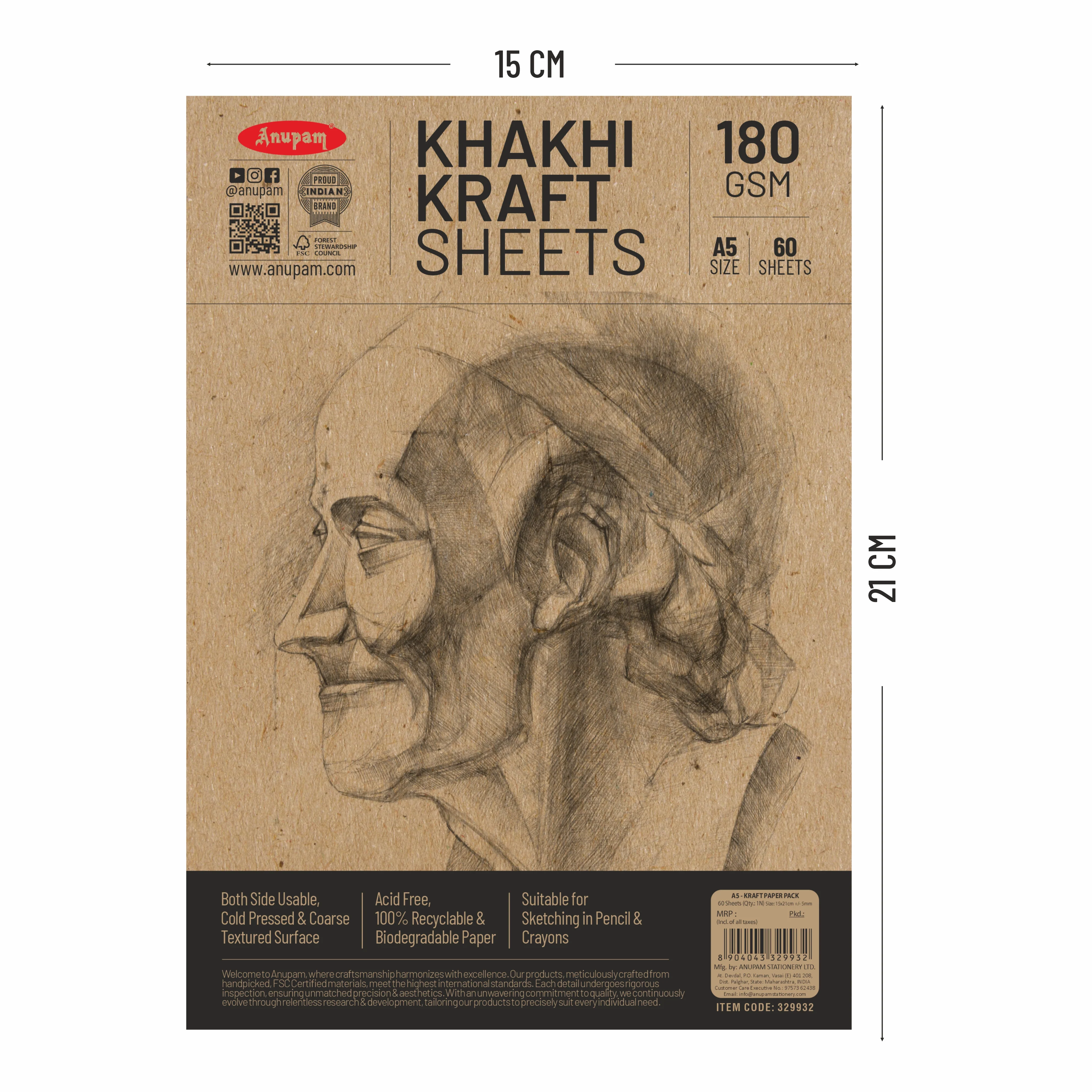 Anupam Kraft Paper Brown Colour-100% Recyclable Acid Free - Plain Paper-Loose Sheets-180 GSM - Image 2