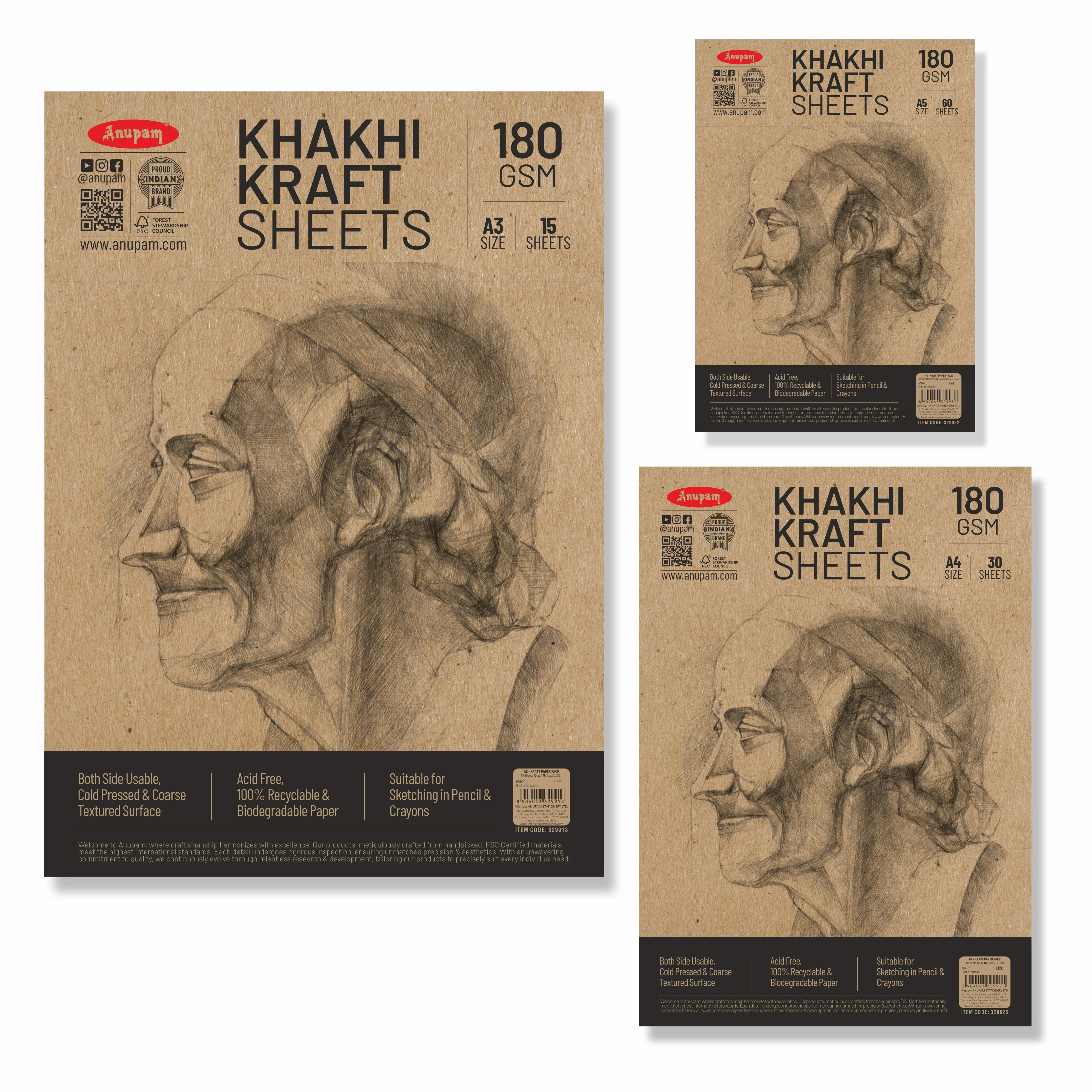 Anupam Kraft Paper Brown Colour-100% Recyclable Acid Free - Plain Paper-Loose Sheets-180 GSM - Image 22