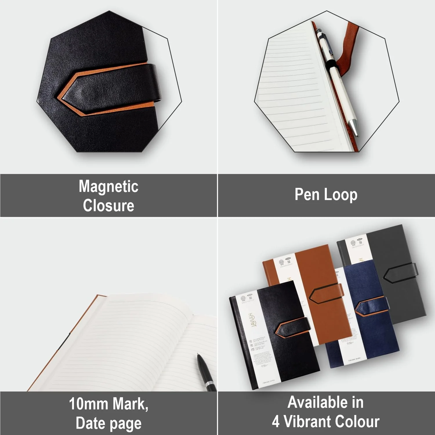 Anupam Lavish Journal PU Fine Leather Journal 80 gsm Lined Paper with Magnetic Flap Closure and Pen Holder - Image 3