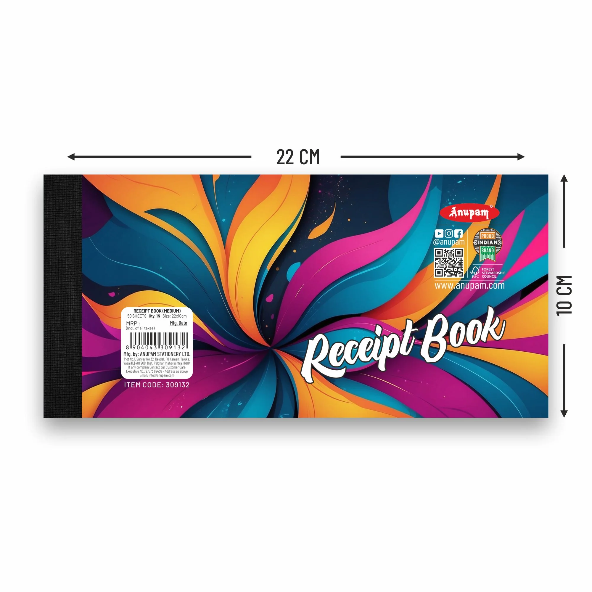 Anupam Medium Receipt Book Robust Board Back Cover – 22x10 cm, 50 Sheets ( Pack of 3) - Image 3