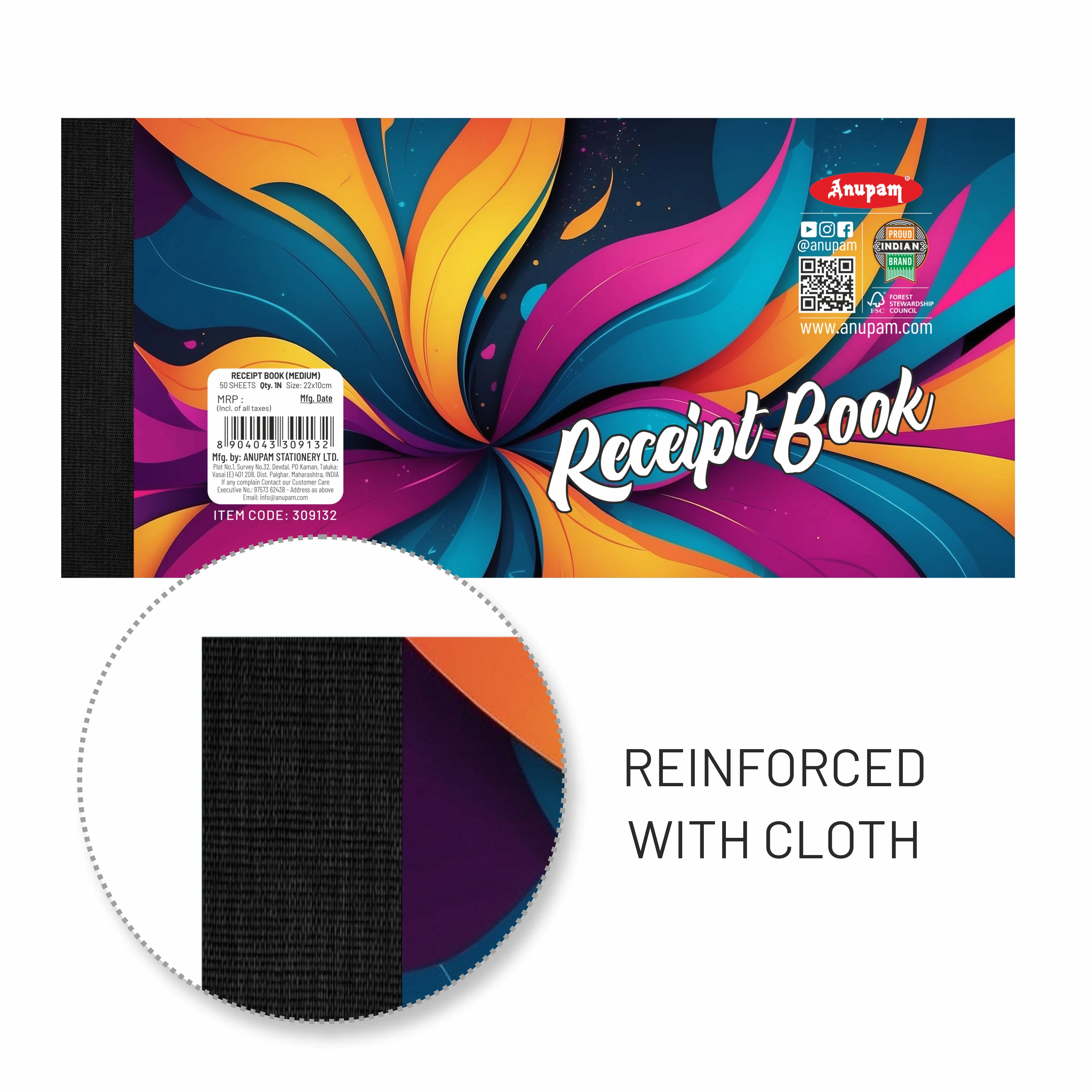 Anupam Medium Receipt Book Robust Board Back Cover – 22x10 cm, 50 Sheets ( Pack of 3) - Image 6