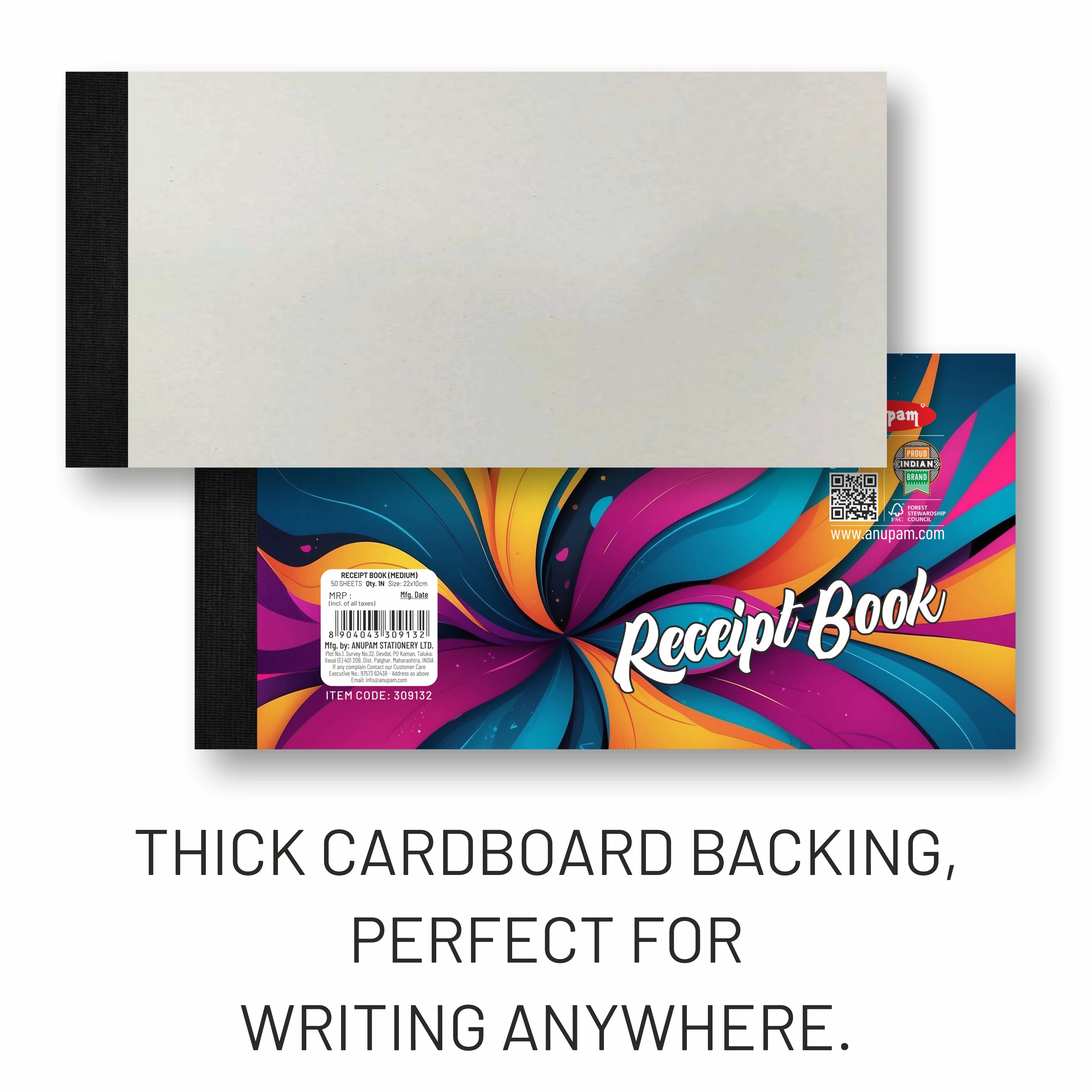 Anupam Medium Receipt Book Robust Board Back Cover – 22x10 cm, 50 Sheets ( Pack of 3) - Image 7