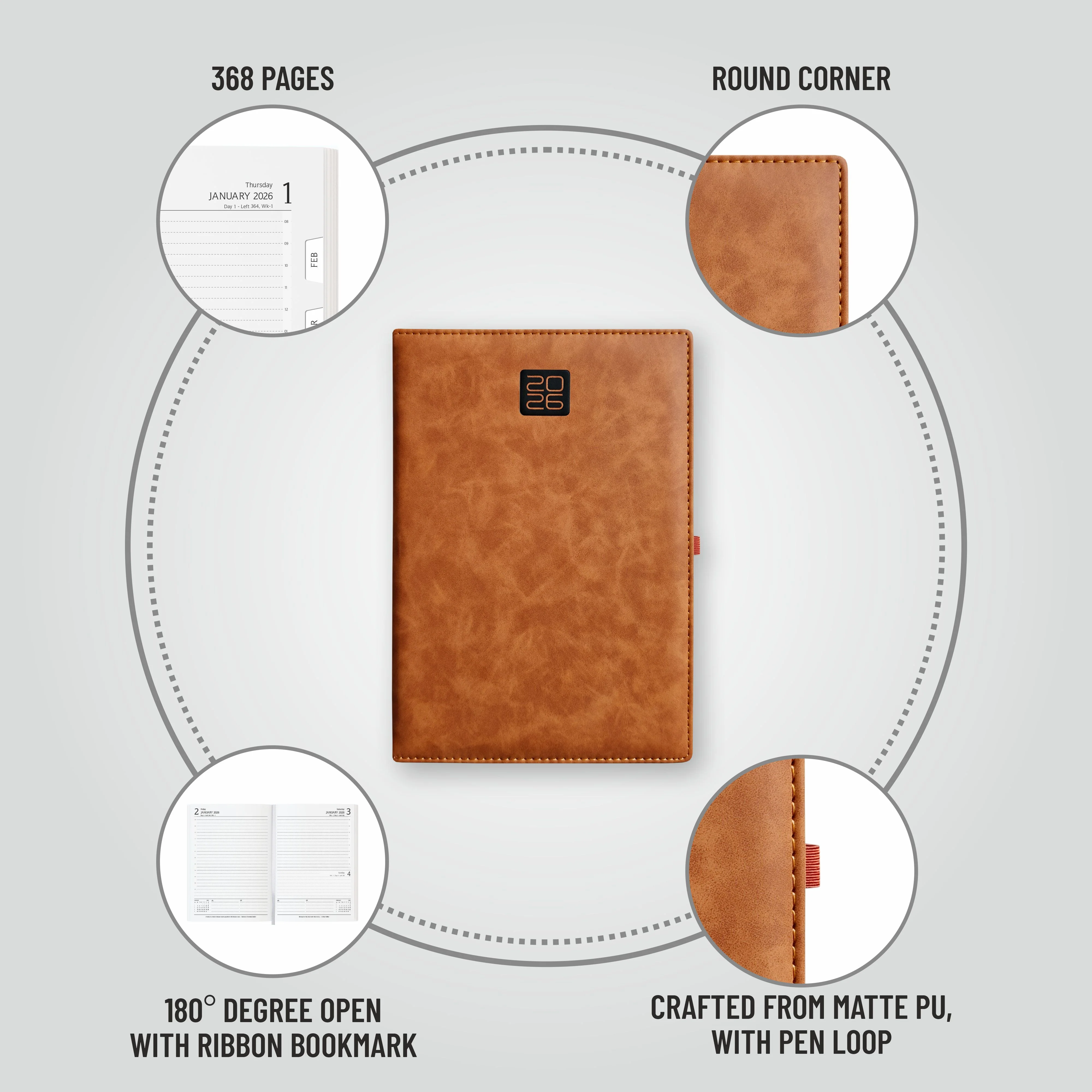 Anupam Merito 2026 Diary – Dated Daily Planner with Monthly Calendar | 80 GSM Paper | Full Page Mon–Fri, Sat–Sun Shared Page | Matte PU Cover | 365 Days - Image 12