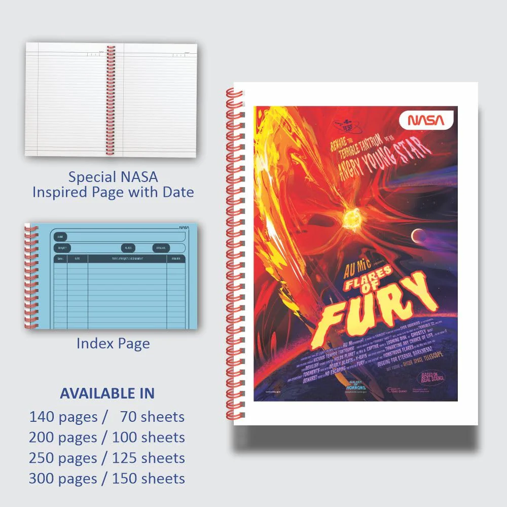 Anupam NASA 1 Subject Notebook A4, 70 GSM, 70 Sheets (140 Pages) College Ruled/Plain Spiral Subject Notebook for Work, School Supplies, Home & Office, Writing Journal - Image 3