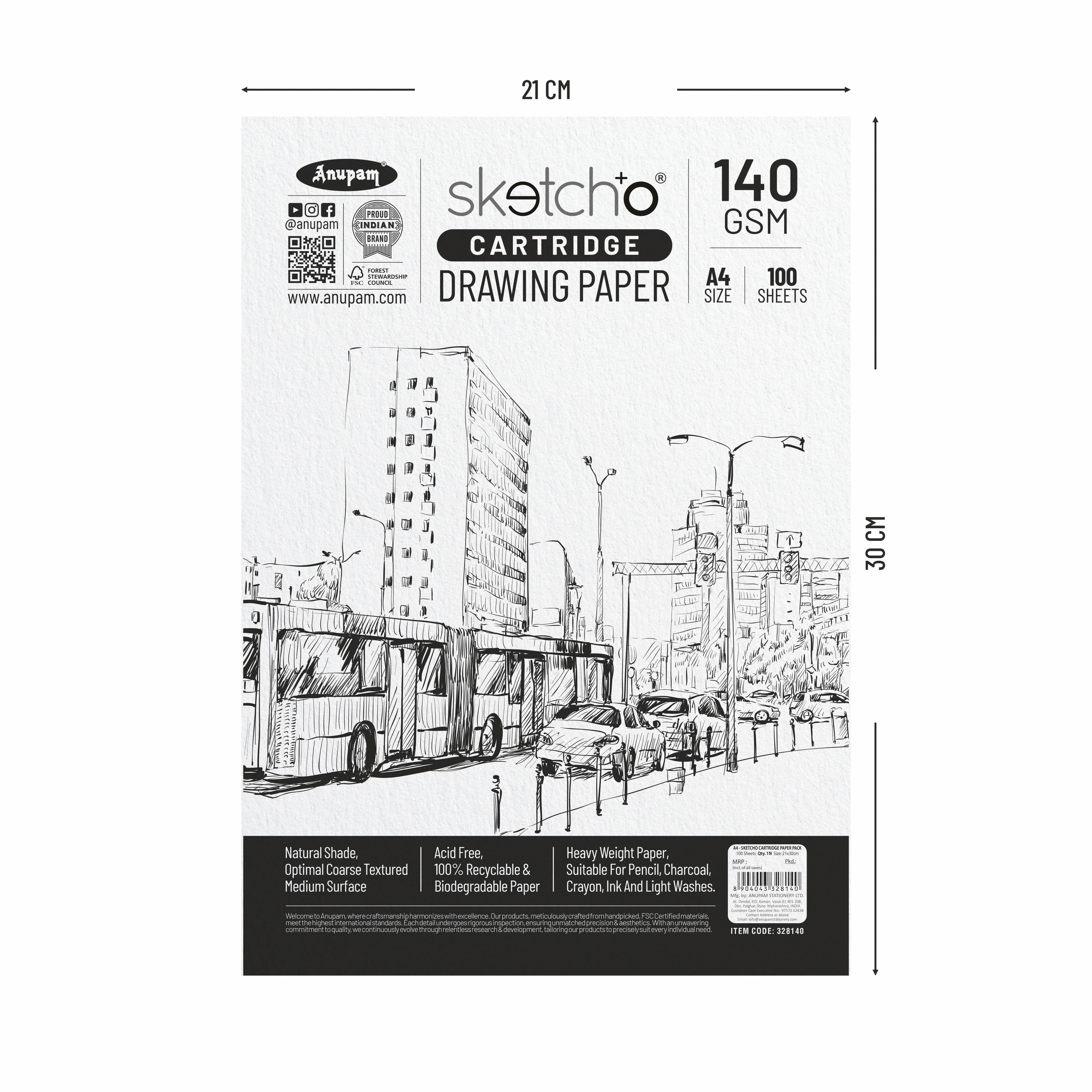 Anupam Sketch-O Cartridge Drawing Paper for sketching and drawing Loose sheets 140 GSM - Image 20