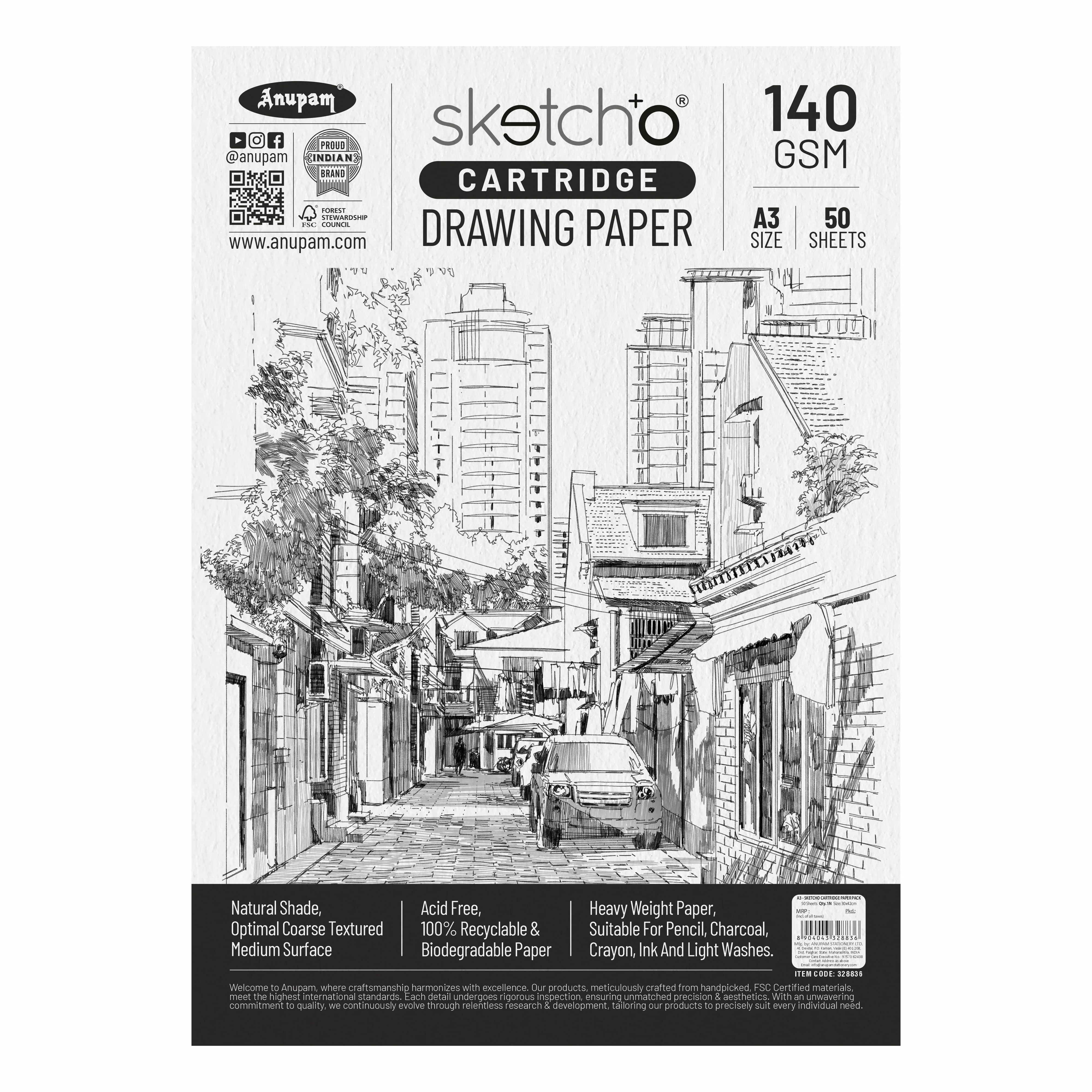 Anupam Sketch-O Cartridge Drawing Paper for sketching and drawing Loose sheets 140 GSM - Image 7