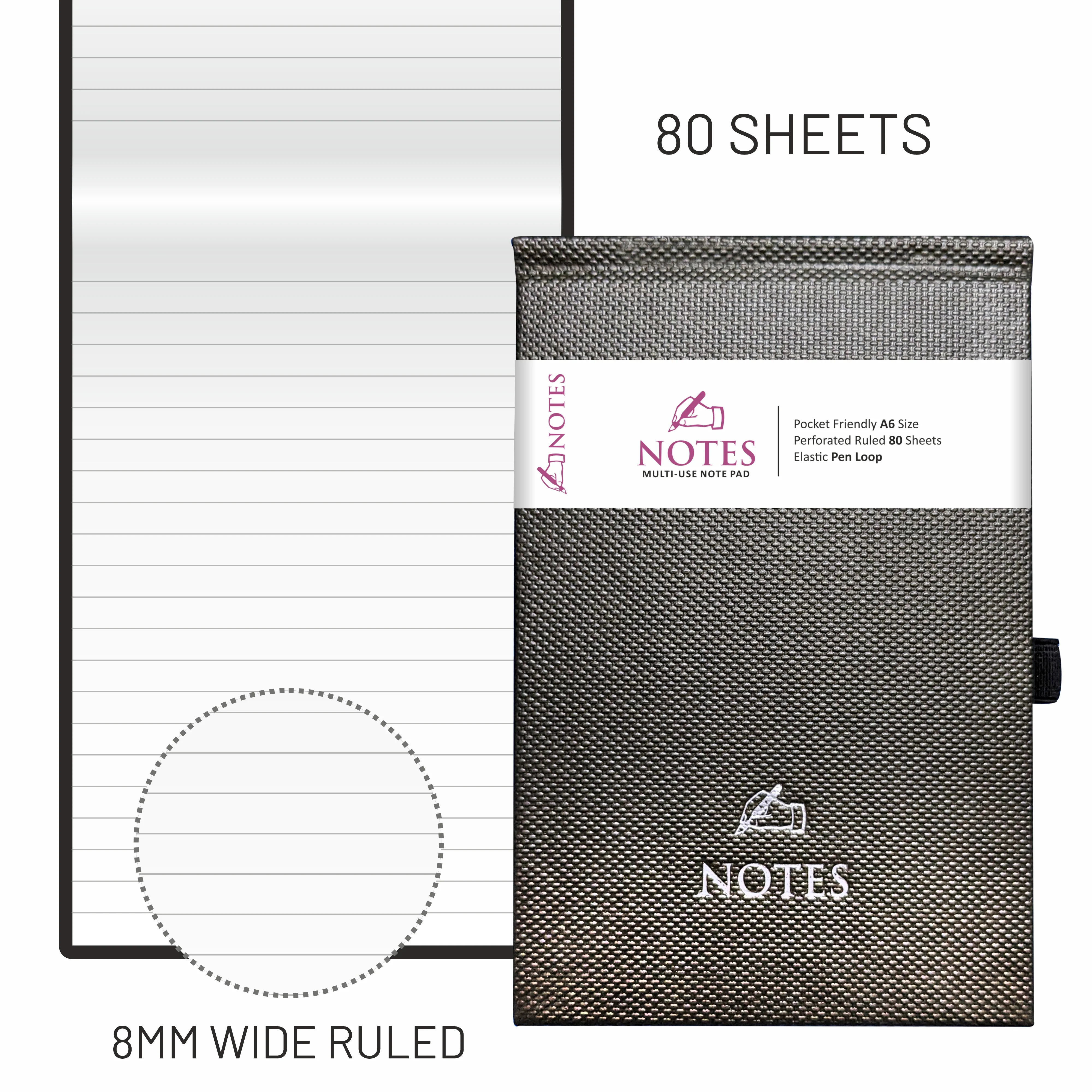 Anupam Note Pad-A6- Hardbound-Pocket Friendly Notebook with Bookmark and Elastic Pen Loop -160 Pages - 80gsm Natural Shade Paper - Image 4