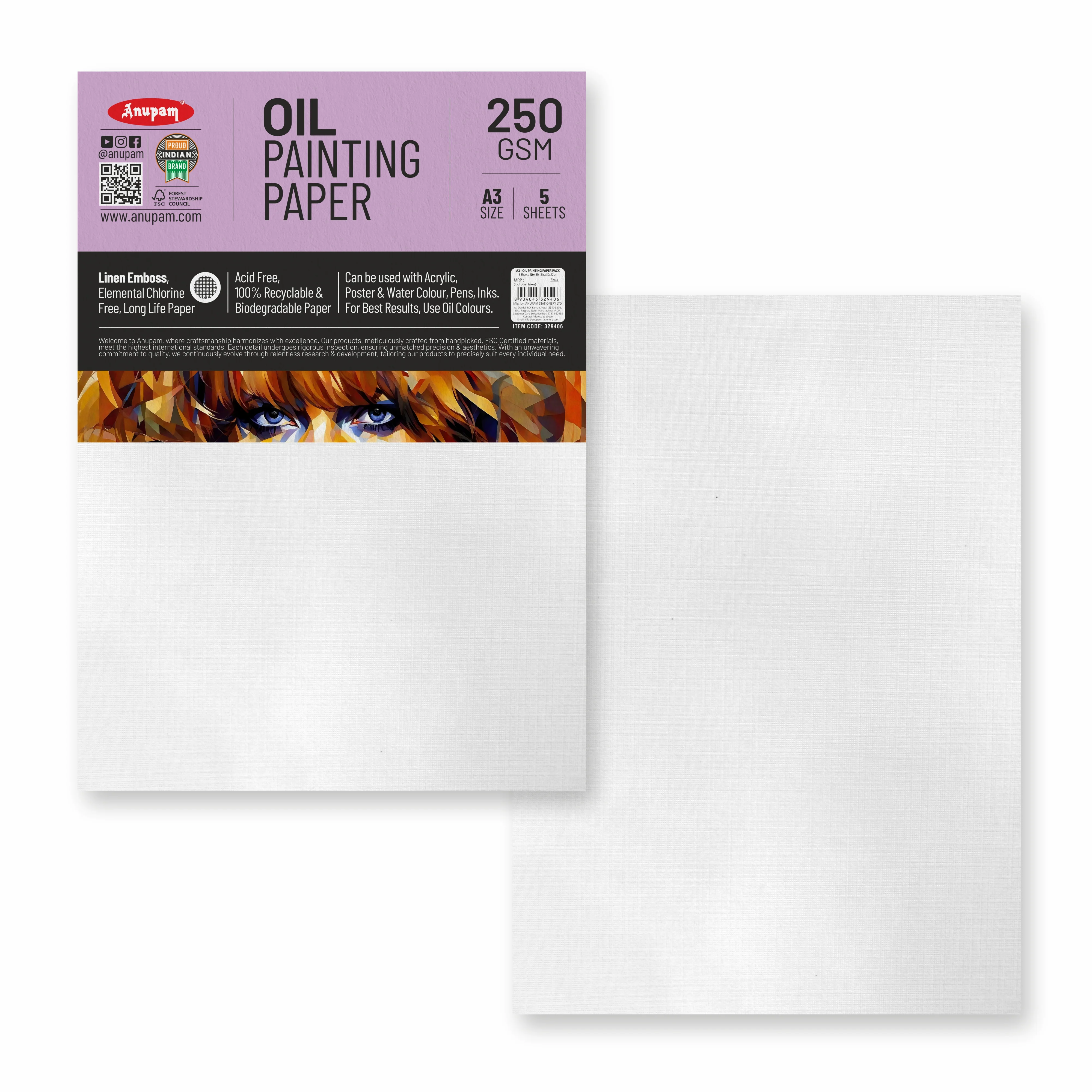 Anupam Oil Paper-Acid Free-Linen Emboss Paper-Loose Sheet - 250GSM - Image 7