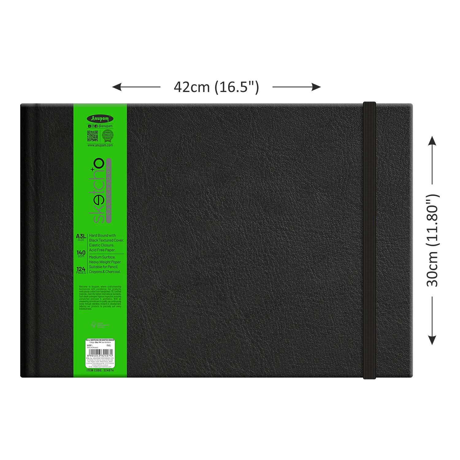 Anupam Sketch-O Hardbound Sketchbook -Acid Free-140 GSM-124 pages-Natural Shade Paper with Elastic Closure - Image 10