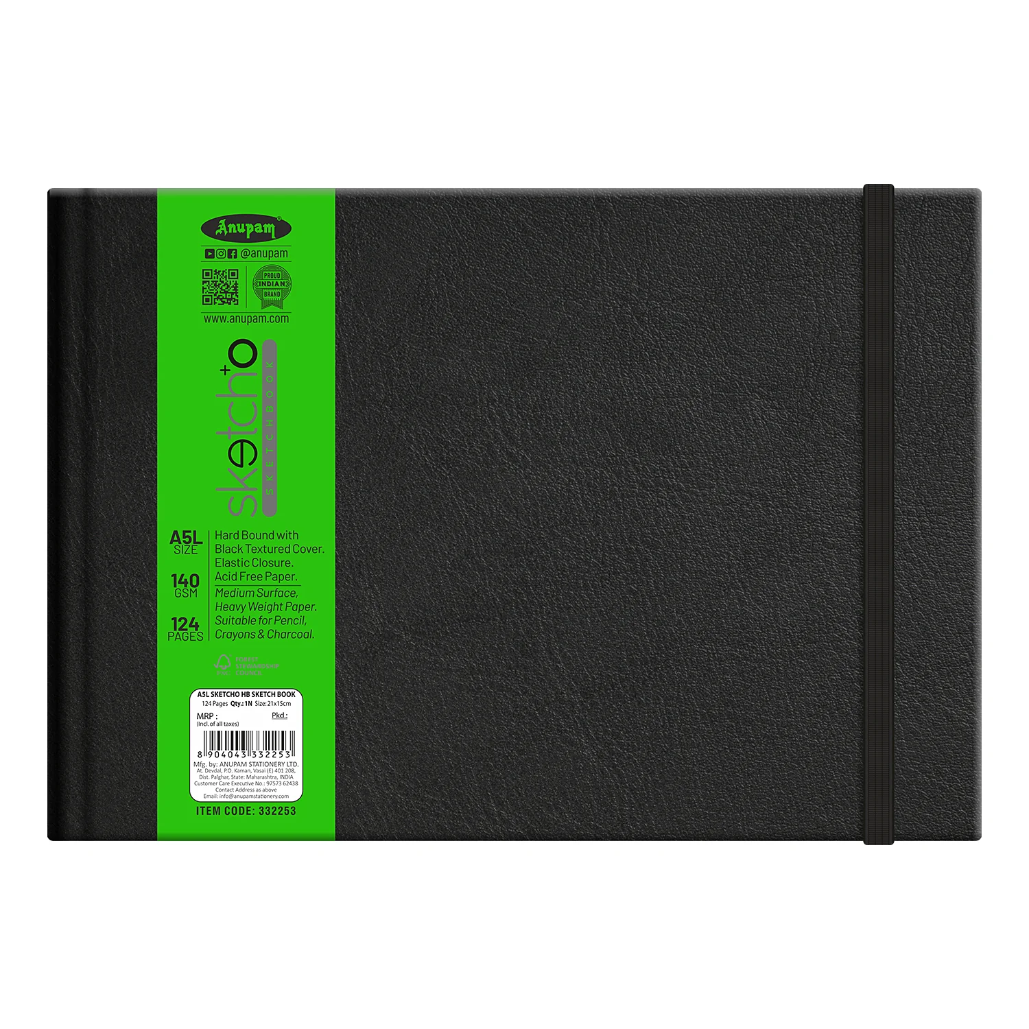 Anupam Sketch-O Hardbound Sketchbook -Acid Free-140 GSM-124 pages-Natural Shade Paper with Elastic Closure - Image 11