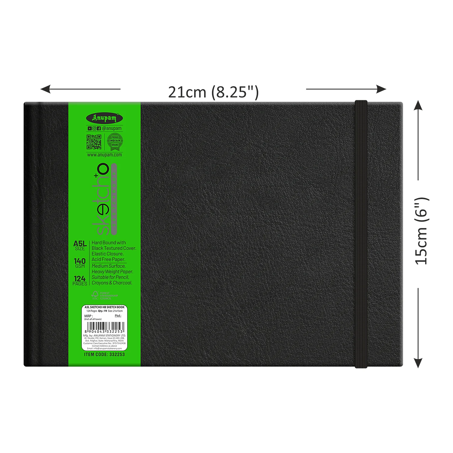 Anupam Sketch-O Hardbound Sketchbook -Acid Free-140 GSM-124 pages-Natural Shade Paper with Elastic Closure - Image 12