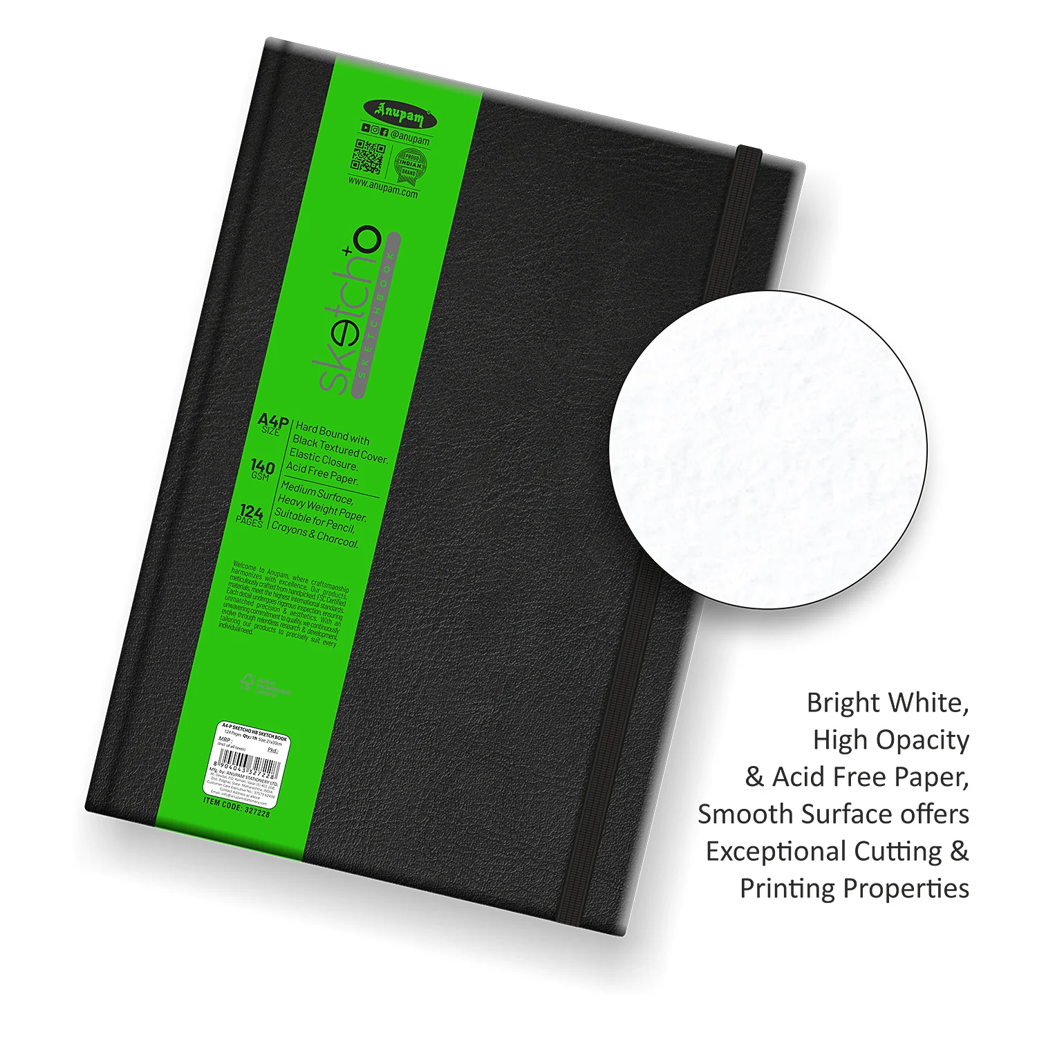 Anupam Sketch-O Hardbound Sketchbook -Acid Free-140 GSM-124 pages-Natural Shade Paper with Elastic Closure - Image 15