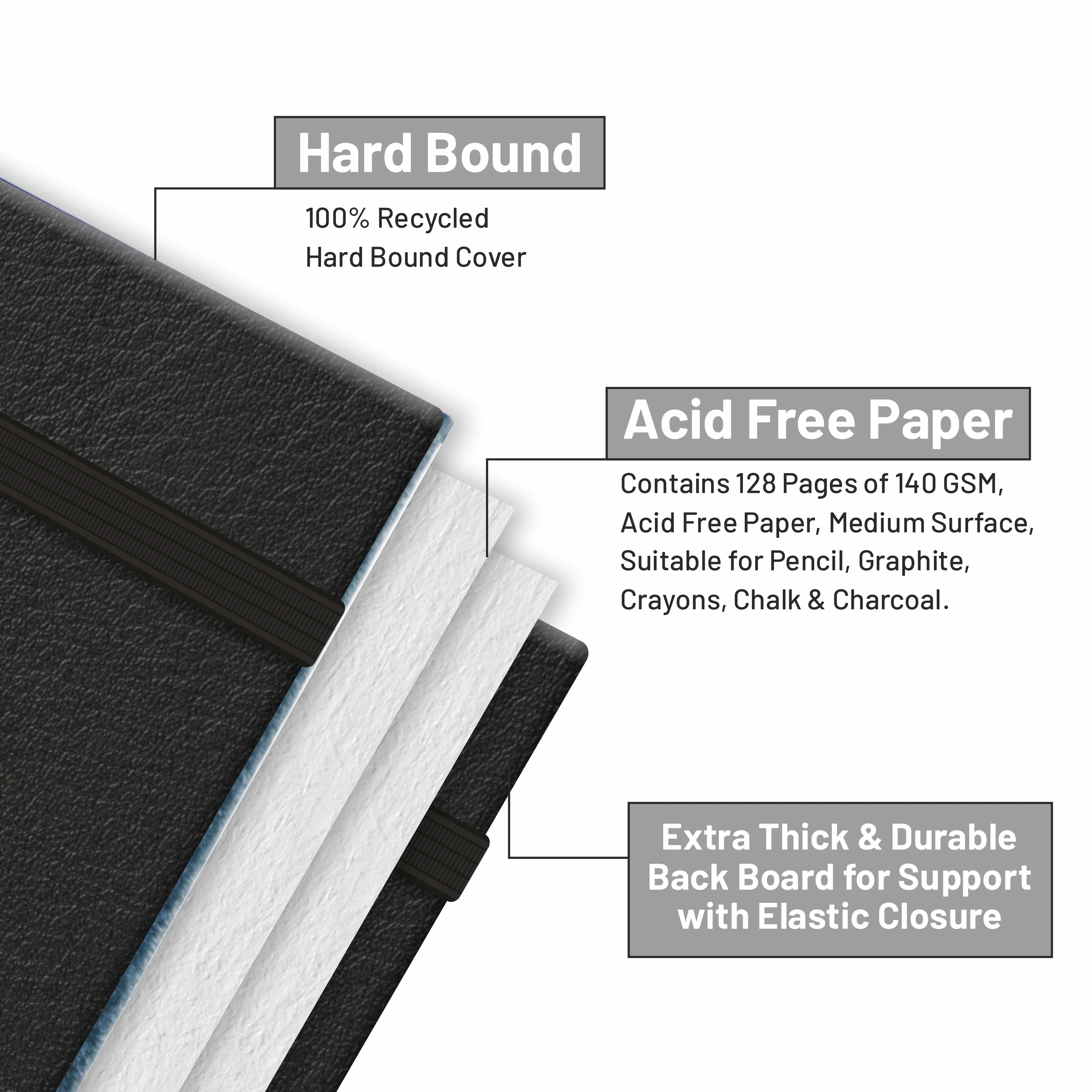 Anupam Sketch-O Hardbound Sketchbook -Acid Free-140 GSM-124 pages-Natural Shade Paper with Elastic Closure - Image 16