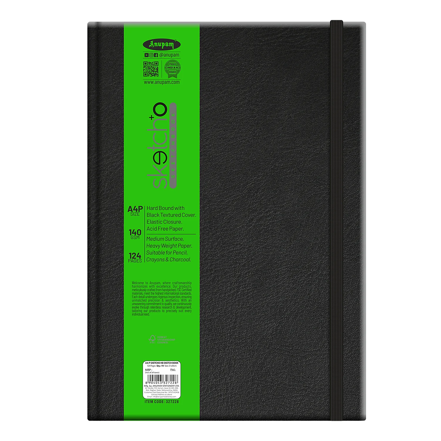 Anupam Sketch-O Hardbound Sketchbook -Acid Free-140 GSM-124 pages-Natural Shade Paper with Elastic Closure - Image 3