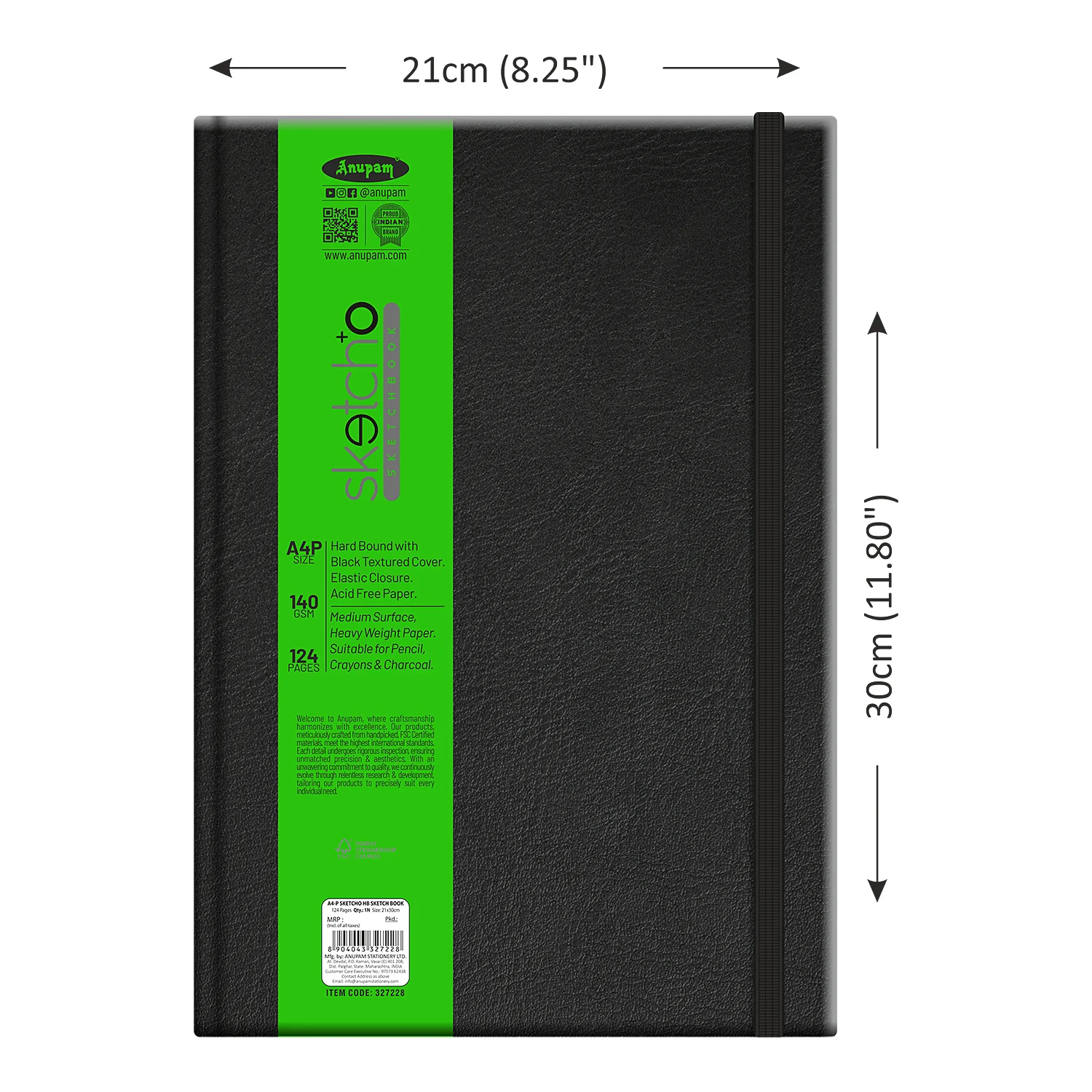 Anupam Sketch-O Hardbound Sketchbook -Acid Free-140 GSM-124 pages-Natural Shade Paper with Elastic Closure - Image 4