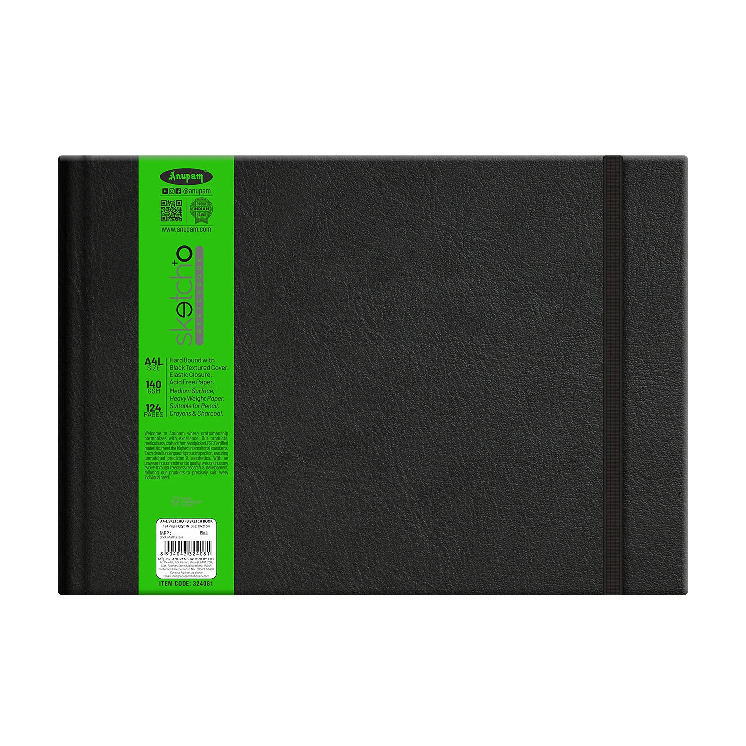 Anupam Sketch-O Hardbound Sketchbook -Acid Free-140 GSM-124 pages-Natural Shade Paper with Elastic Closure - Image 5