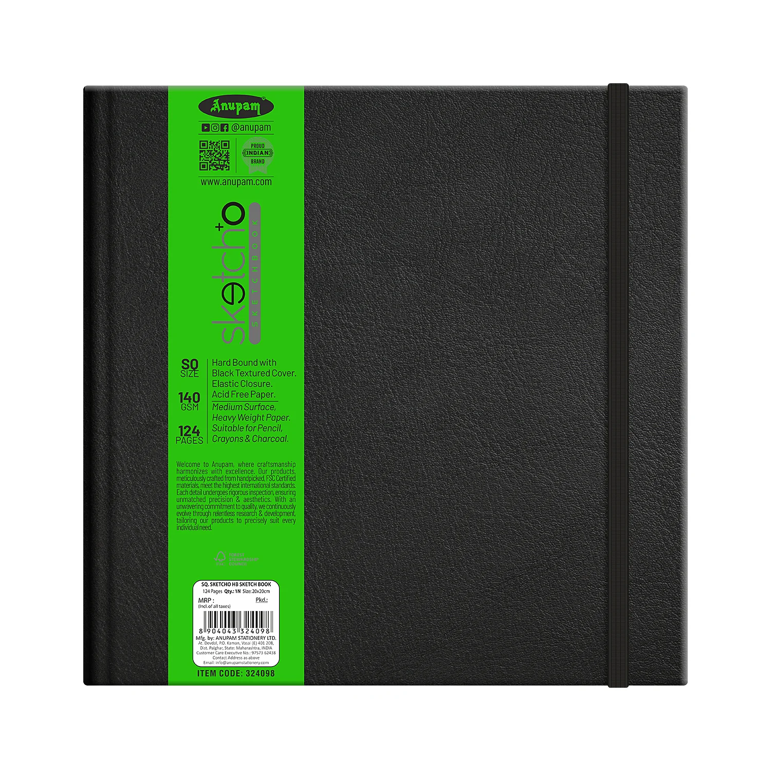 Anupam Sketch-O Hardbound Sketchbook -Acid Free-140 GSM-124 pages-Natural Shade Paper with Elastic Closure - Image 7