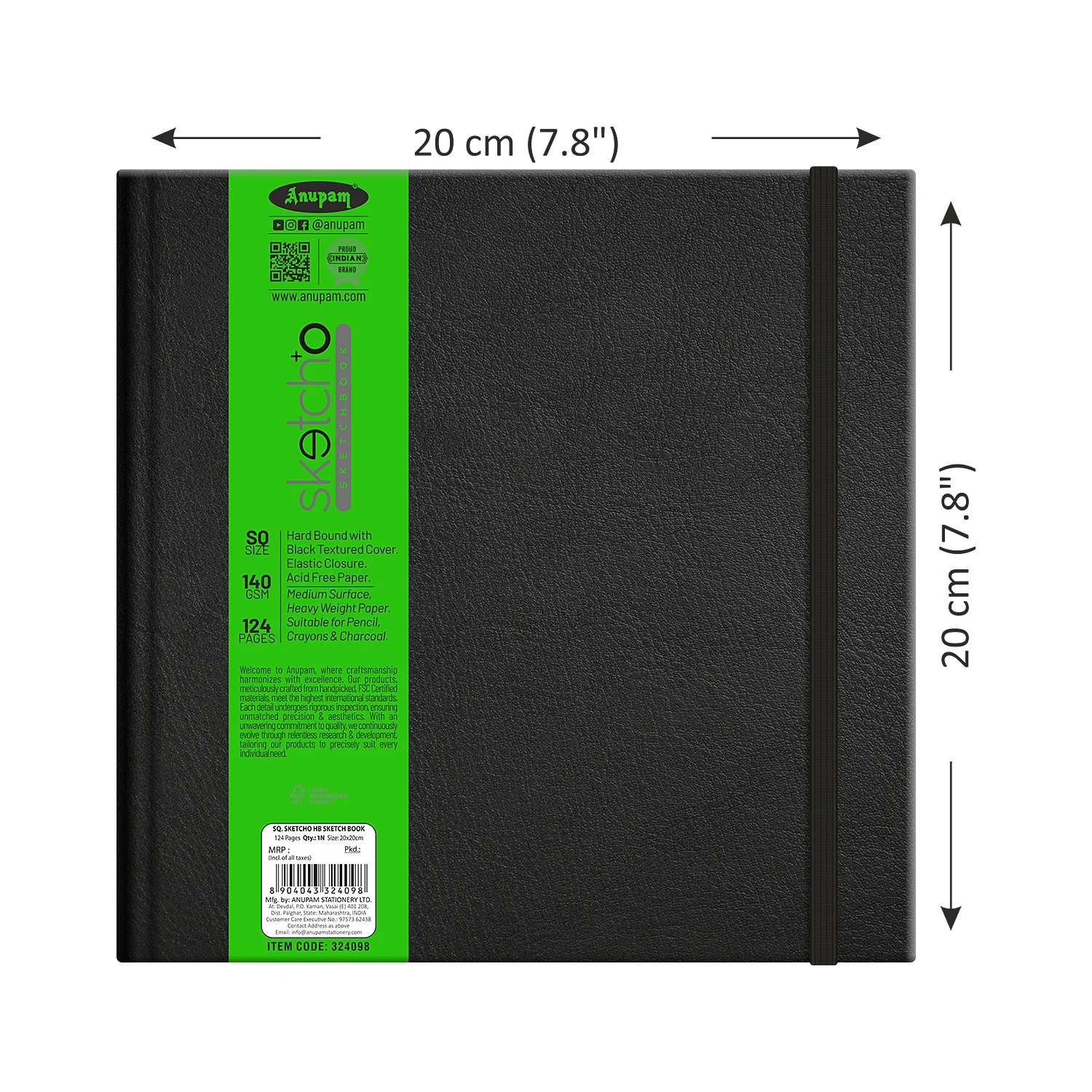 Anupam Sketch-O Hardbound Sketchbook -Acid Free-140 GSM-124 pages-Natural Shade Paper with Elastic Closure - Image 8