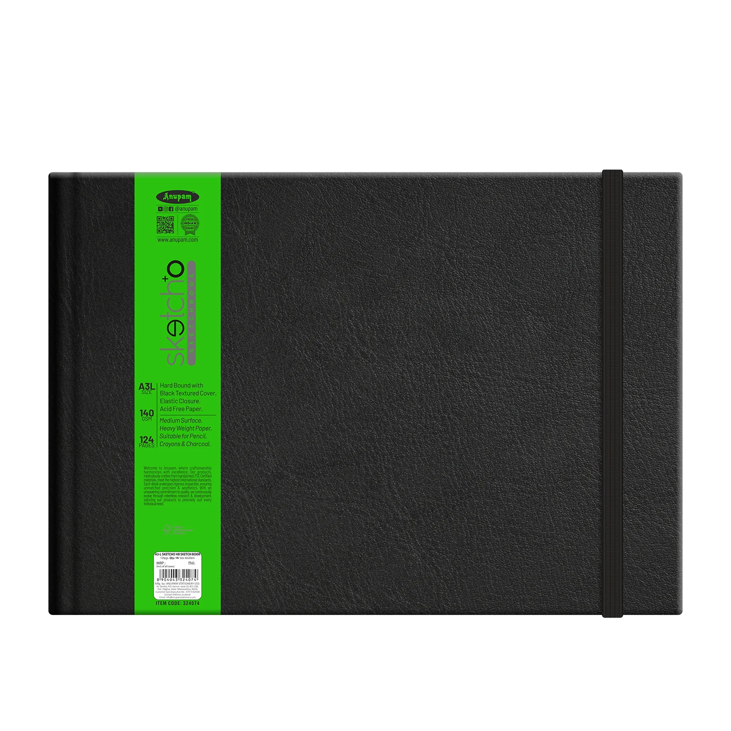 Anupam Sketch-O Hardbound Sketchbook -Acid Free-140 GSM-124 pages-Natural Shade Paper with Elastic Closure - Image 9