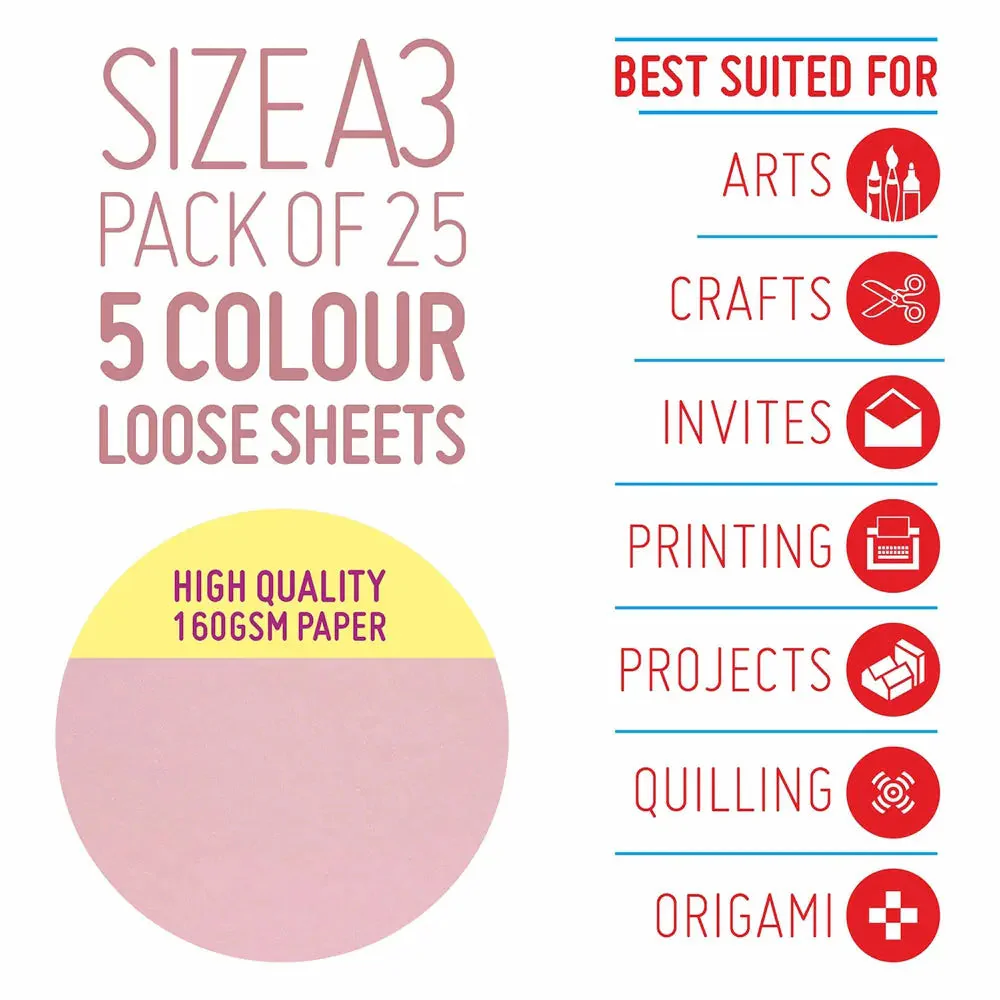 Anupam Colour Paper Pastel Shades 5 colour - 160 GSM Pack - Image 4