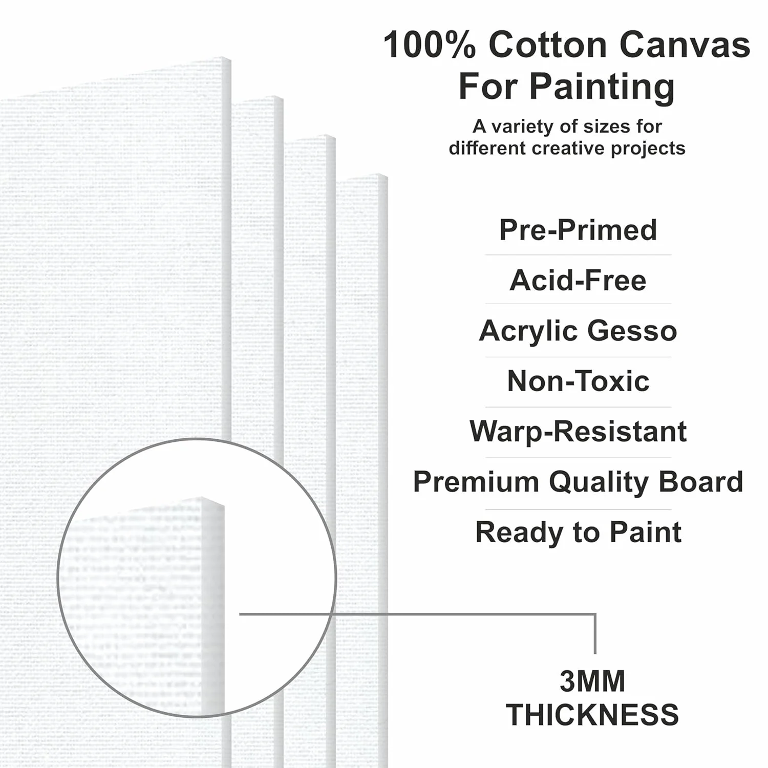 Anupam Primed Canvas Board for Painting, Canvas Boards Painting Canvas Panels for Oil, Acrylic Paint Gouache and Tempera for Beginners & Artists - Image 3