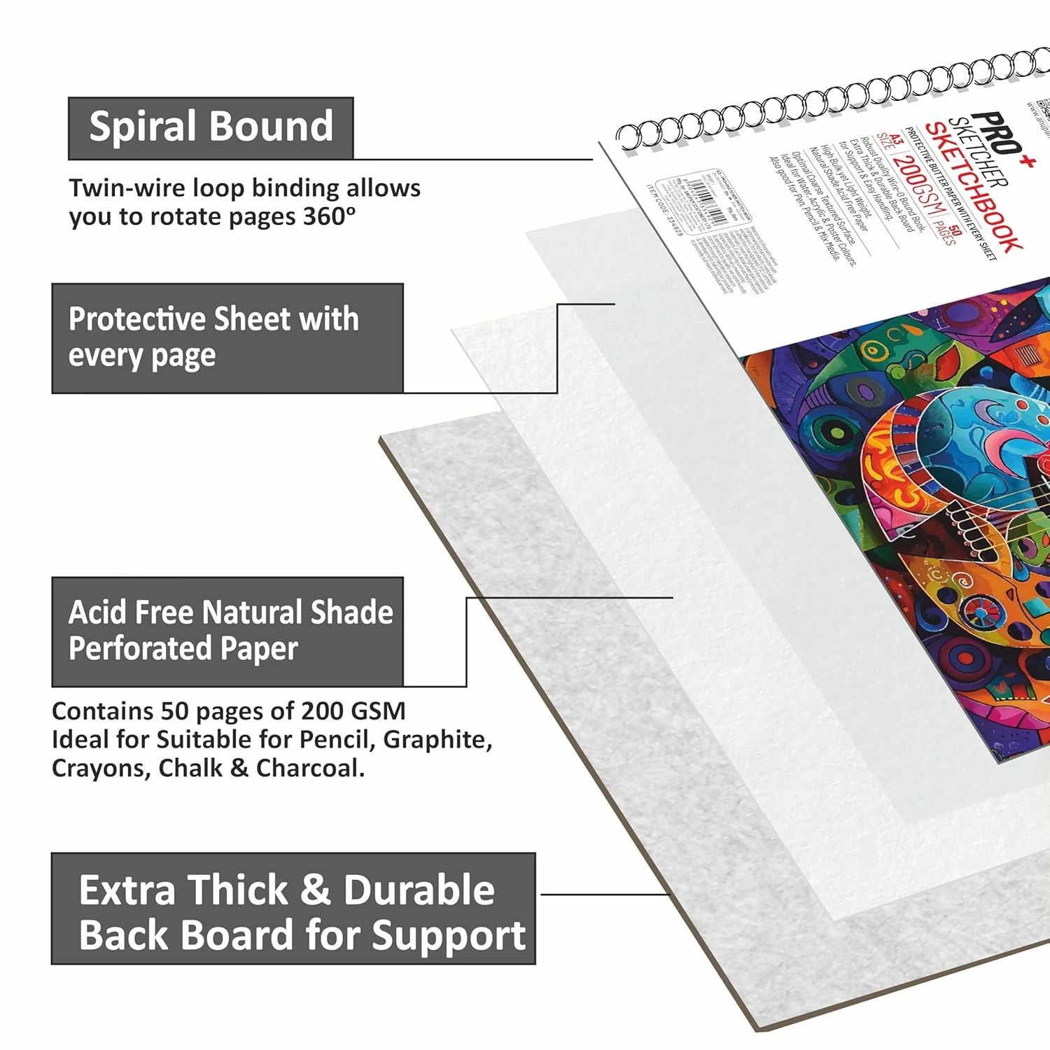 Anupam Pro Sketcher Drawing Book with Butter Paper Pages Size Spiral-Bound Sketchpad 200 GSM for Artists, Kids & Professionals (25 Sheets, 50 Pages) - Image 15
