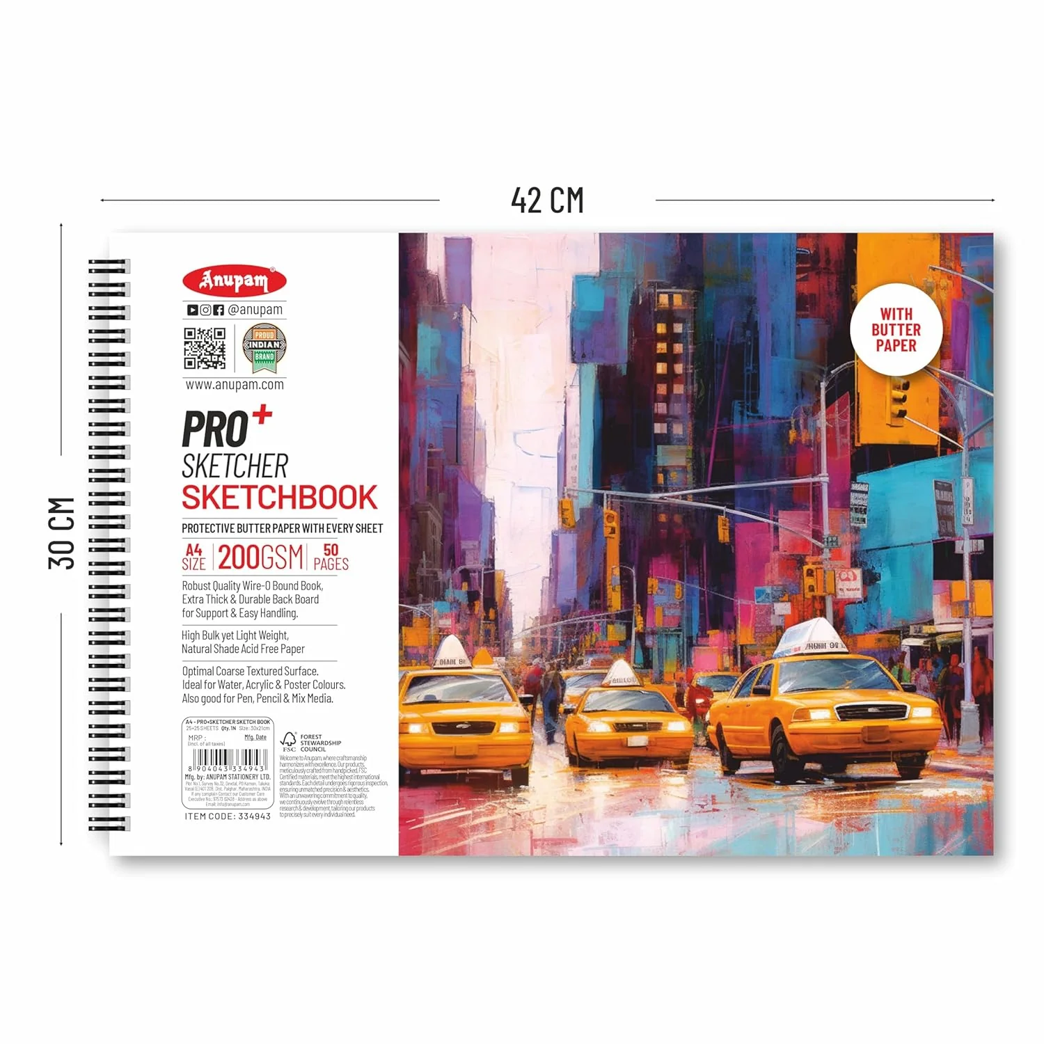 Anupam Pro Sketcher Drawing Book with Butter Paper Pages Size Spiral-Bound Sketchpad 200 GSM for Artists, Kids & Professionals (25 Sheets, 50 Pages) - Image 2