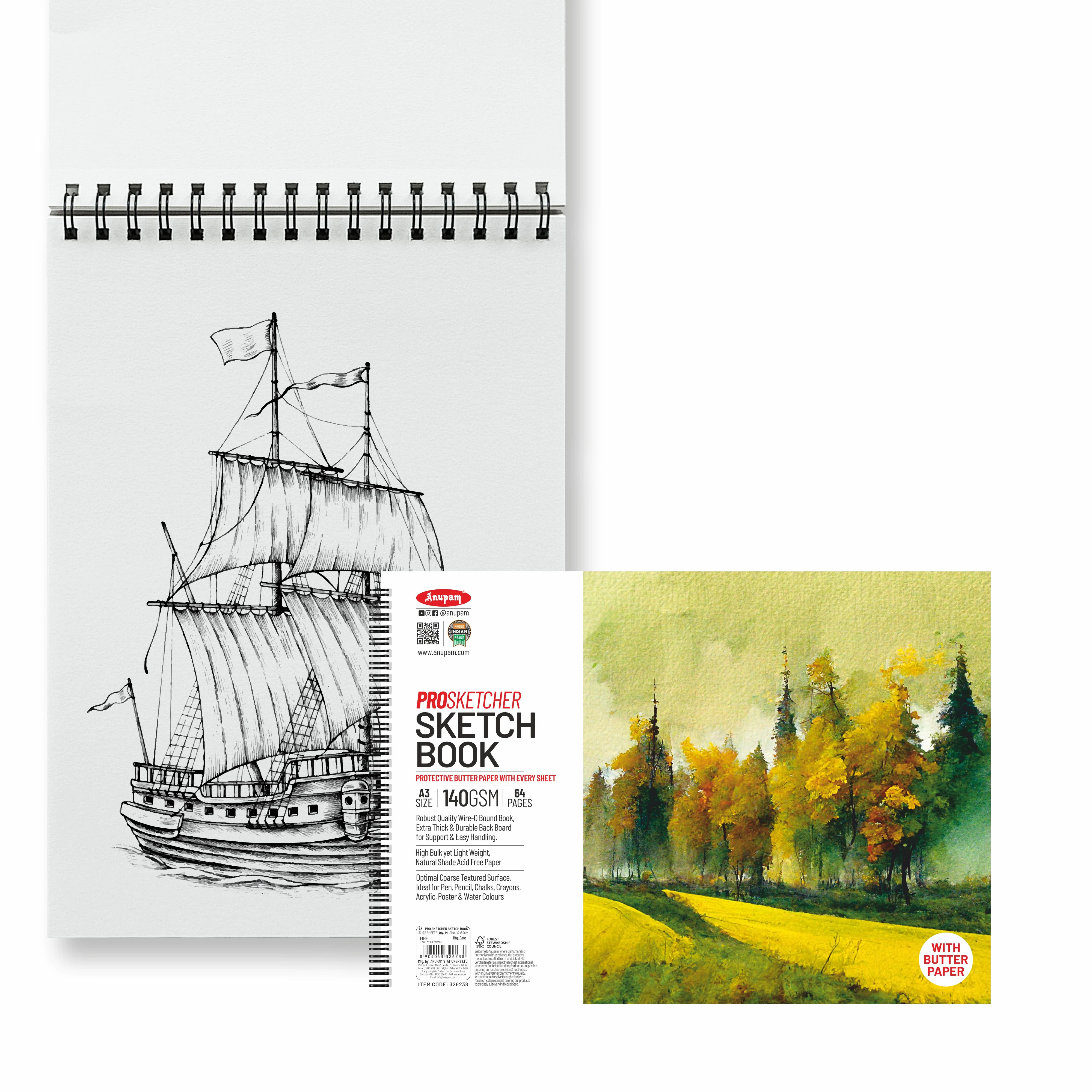 Anupam Pro Sketcher Drawing Book with Butter Paper Pages Spiral-Bound Sketchpad 140 GSM for Artists, Kids & Professionals (32 Sheets, 64 Pages) - Image 10