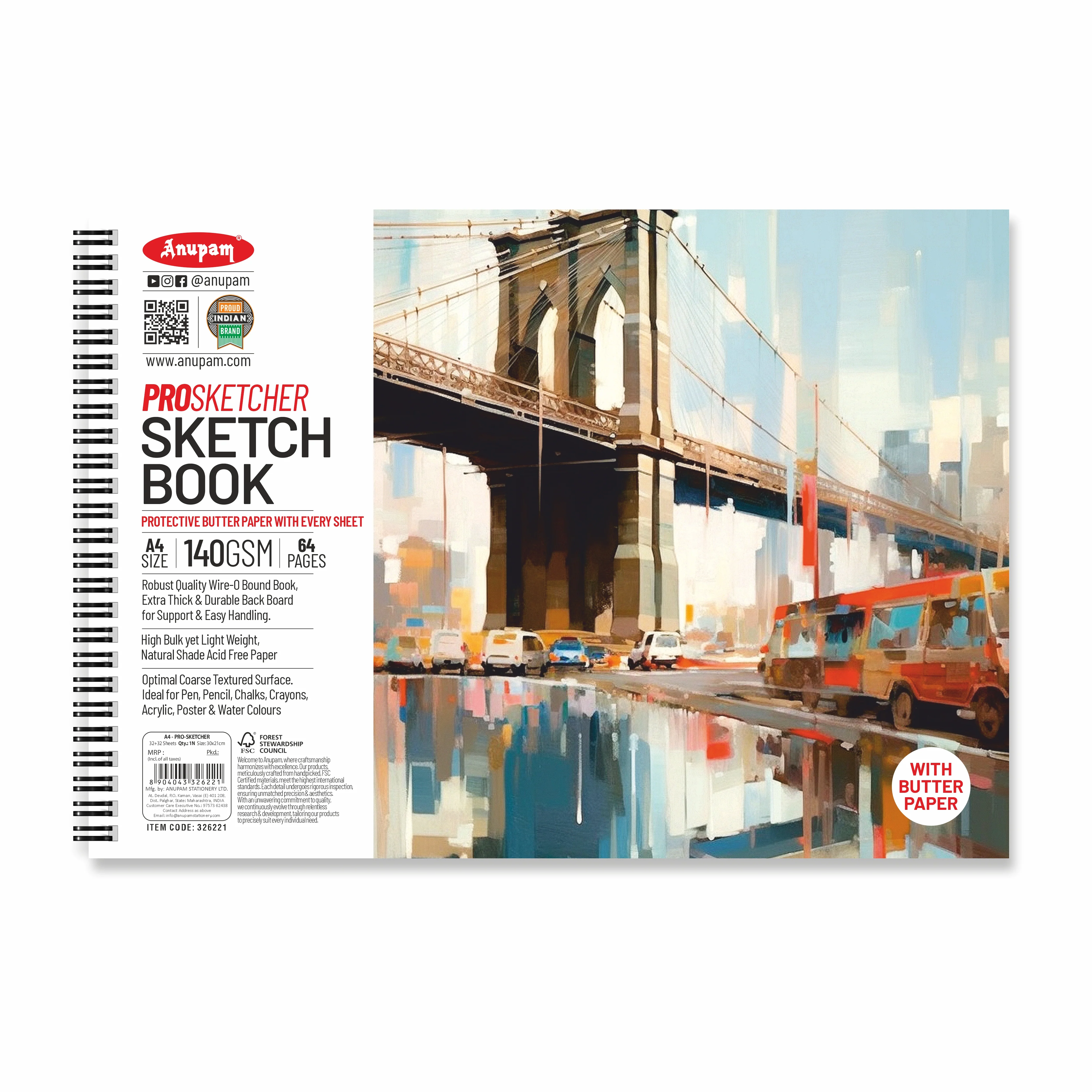 Anupam Pro Sketcher Drawing Book with Butter Paper Pages Spiral-Bound Sketchpad 140 GSM for Artists, Kids & Professionals (32 Sheets, 64 Pages) - Image 12