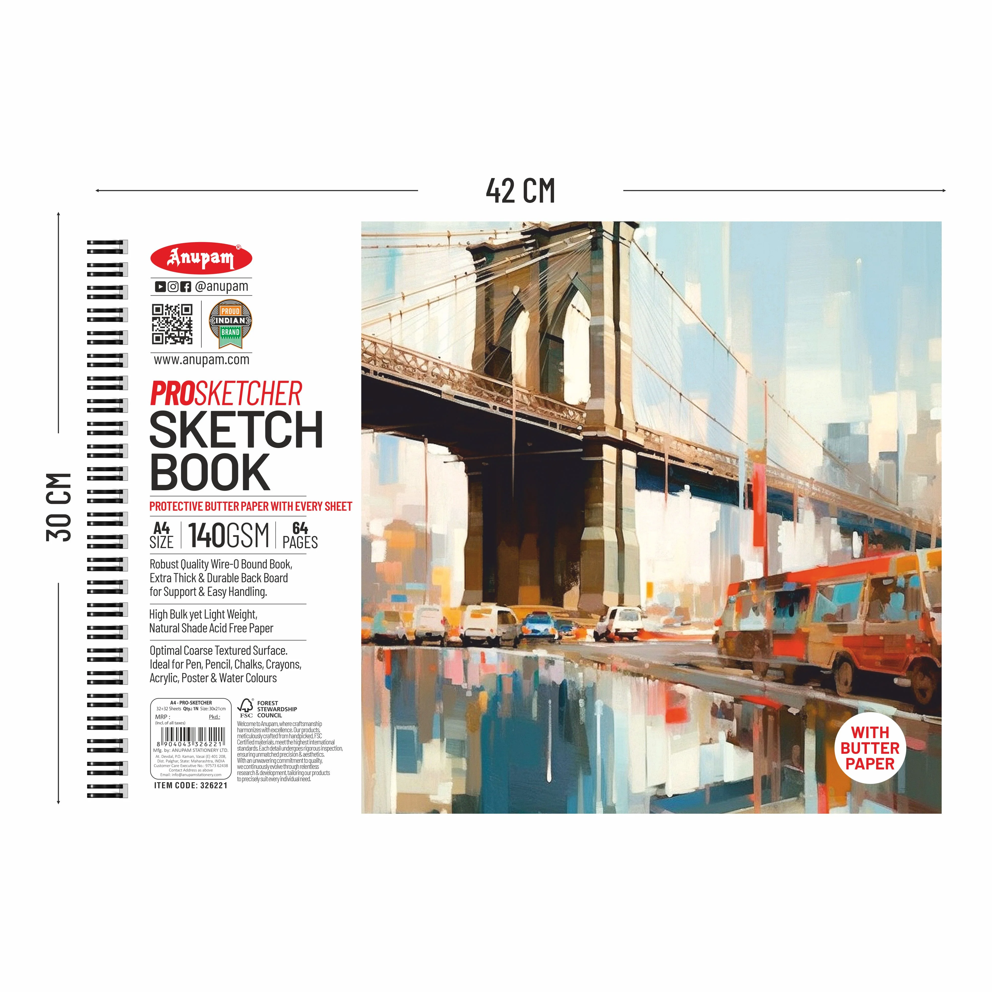 Anupam Pro Sketcher Drawing Book with Butter Paper Pages Spiral-Bound Sketchpad 140 GSM for Artists, Kids & Professionals (32 Sheets, 64 Pages) - Image 13