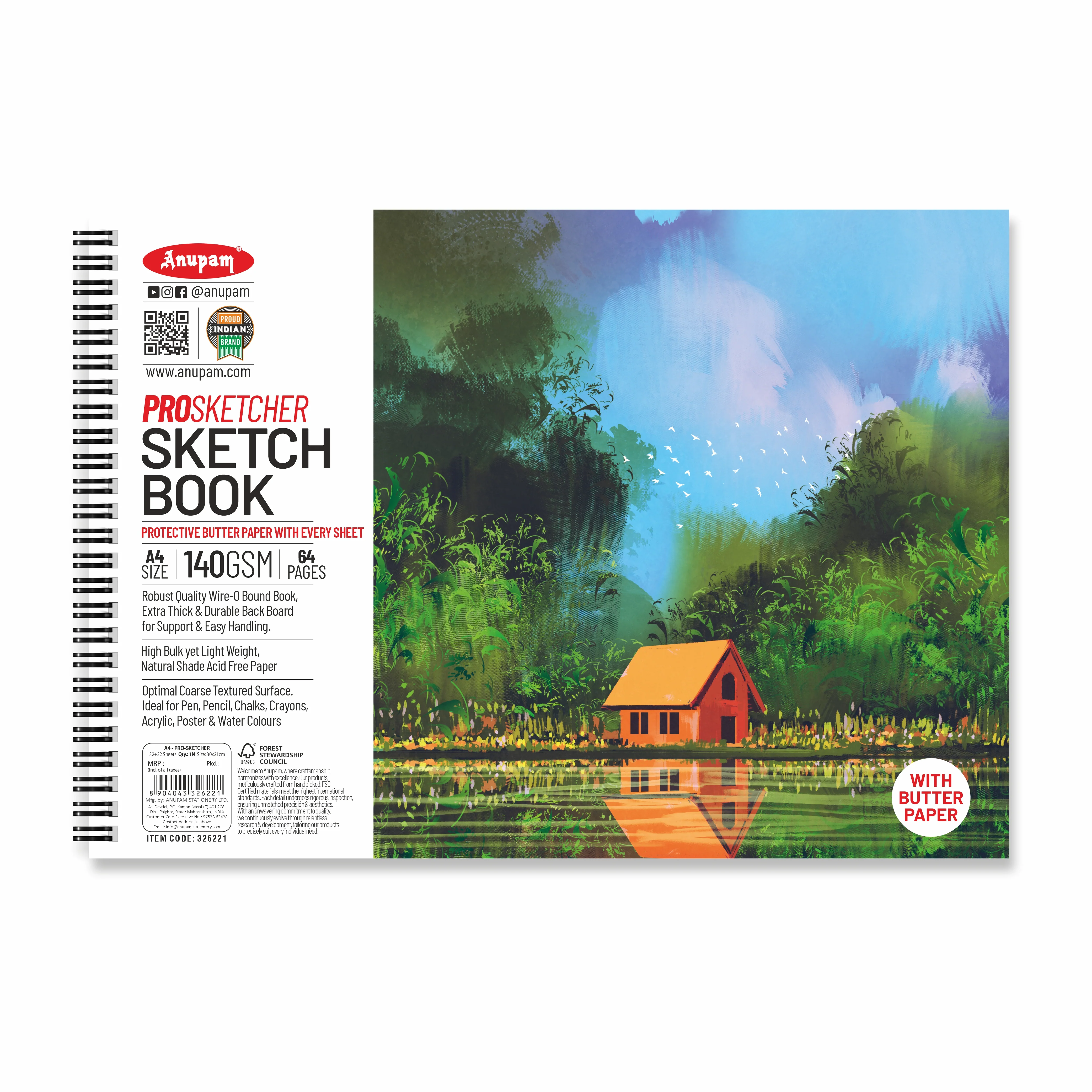 Anupam Pro Sketcher Drawing Book with Butter Paper Pages Spiral-Bound Sketchpad 140 GSM for Artists, Kids & Professionals (32 Sheets, 64 Pages) - Image 21