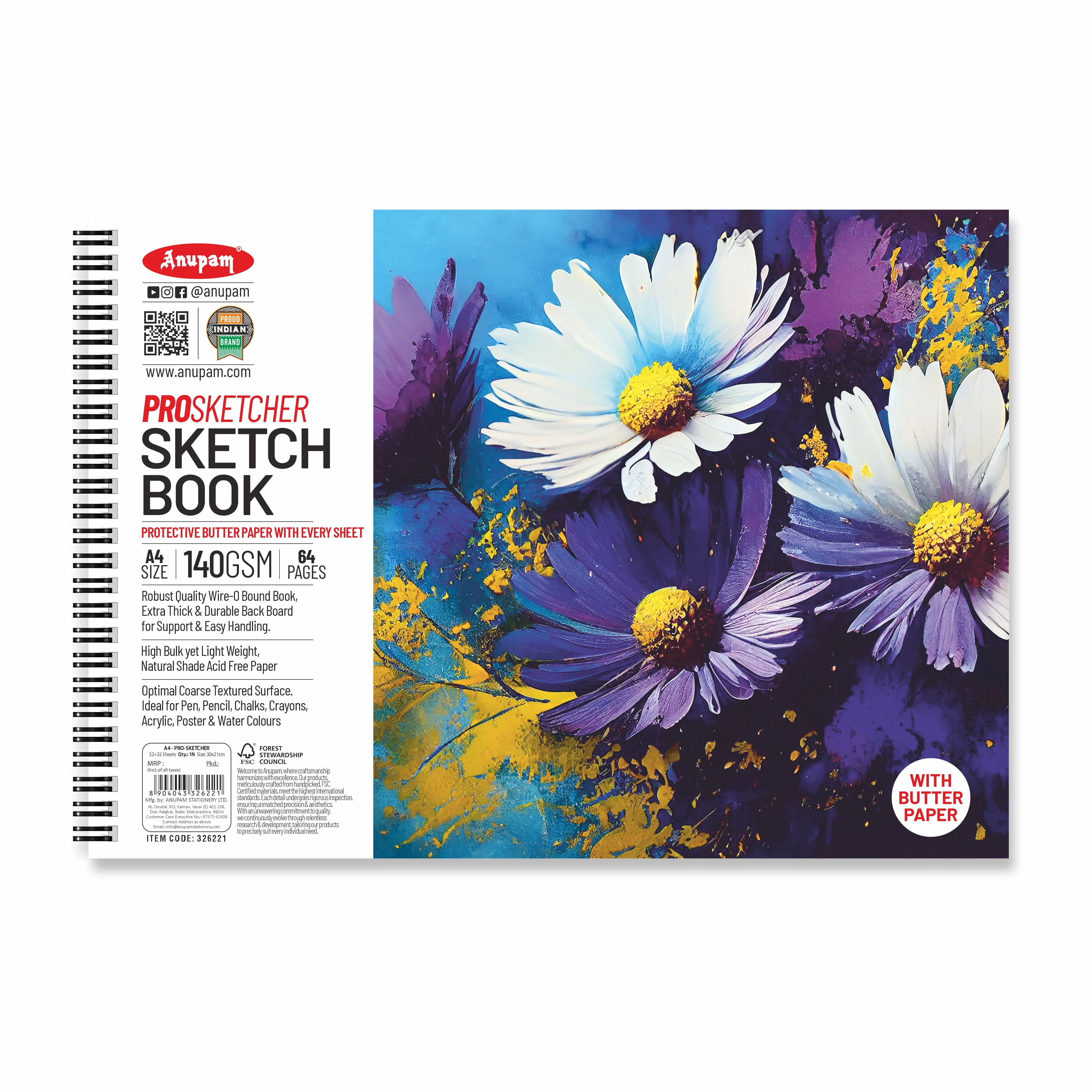 Anupam Pro Sketcher Drawing Book with Butter Paper Pages Spiral-Bound Sketchpad 140 GSM for Artists, Kids & Professionals (32 Sheets, 64 Pages) - Image 22