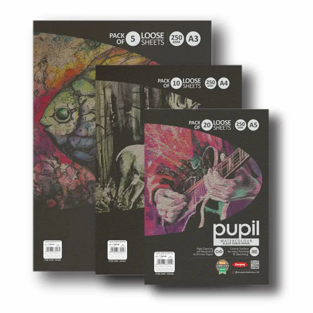 Anupam Pupil Watercolour Black Toned Loose Sheets - 250 GSM - Image 11