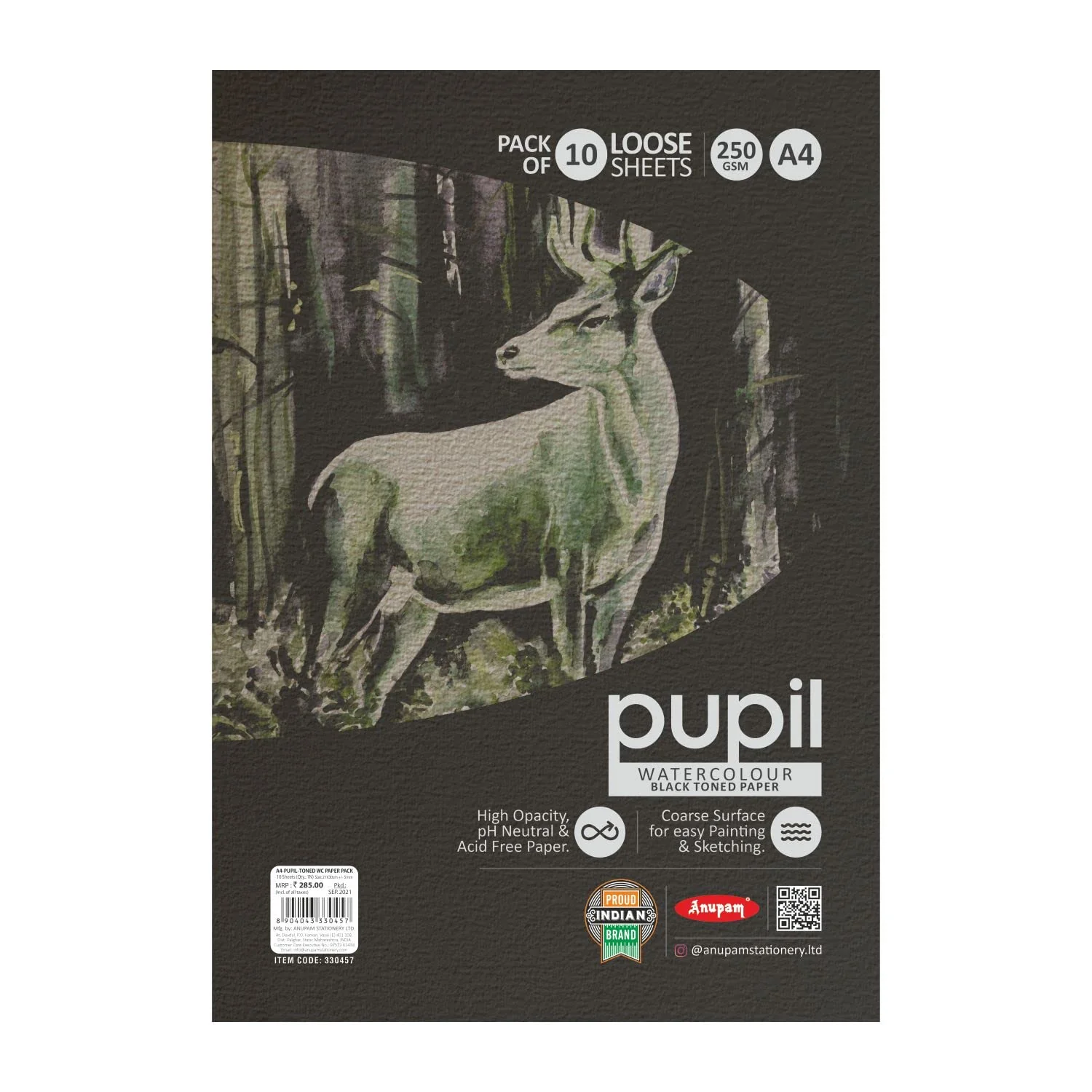 Anupam Pupil Watercolour Black Toned Loose Sheets - 250 GSM - Image 2