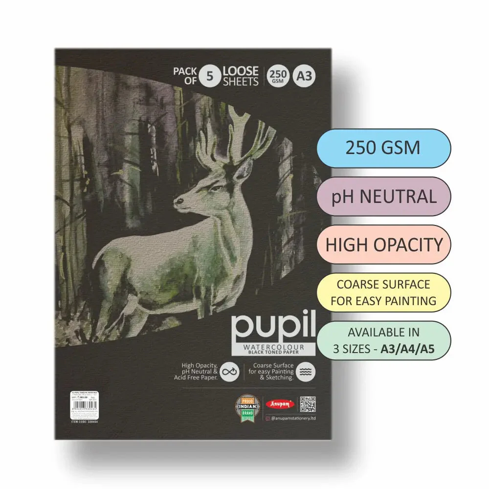 Anupam Pupil Watercolour Black Toned Loose Sheets - 250 GSM - Image 7