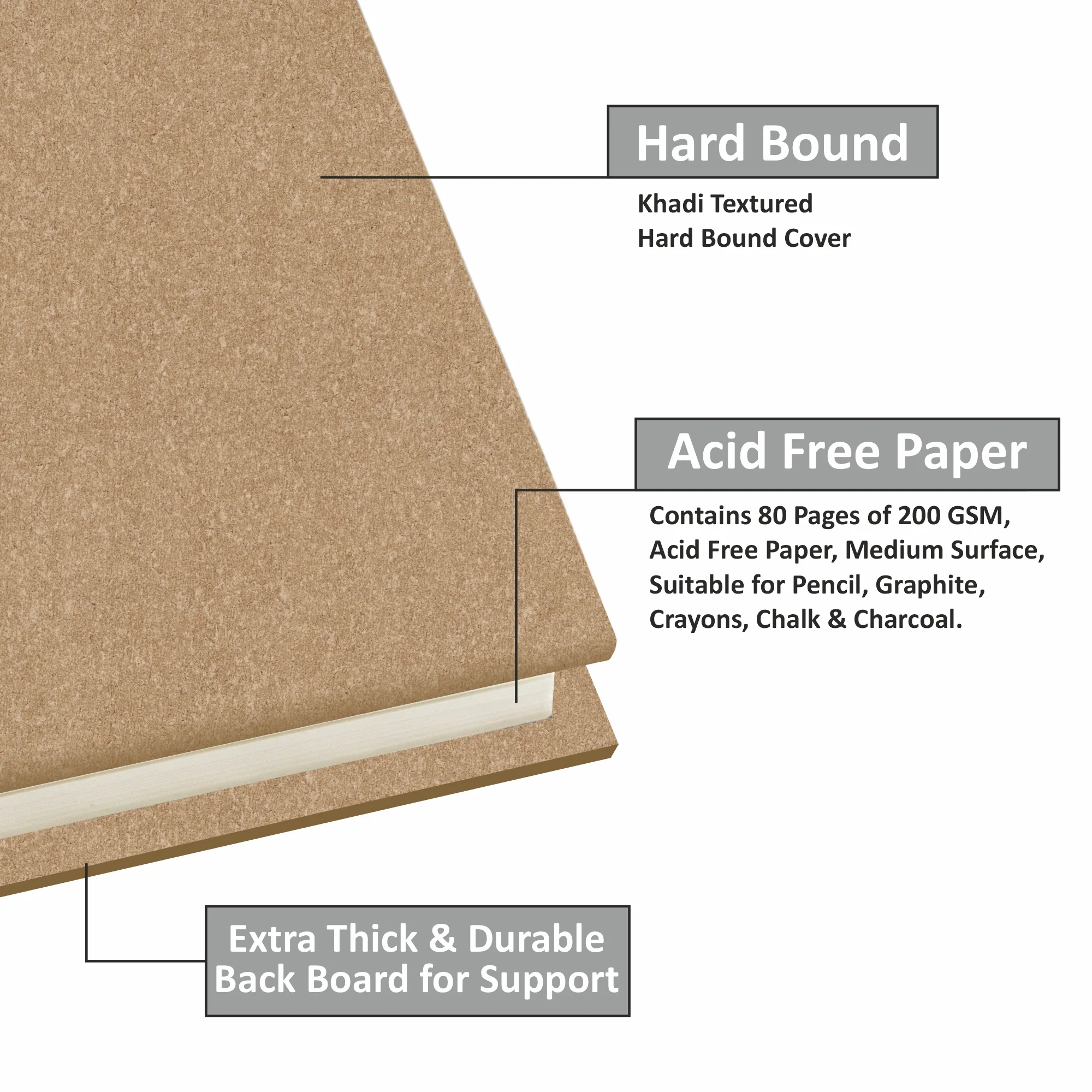 Anupam Sketch-E Khadi (Cover) Cartridge Paper Khadi Textured Hardbound Cover -200 GSM - Image 7
