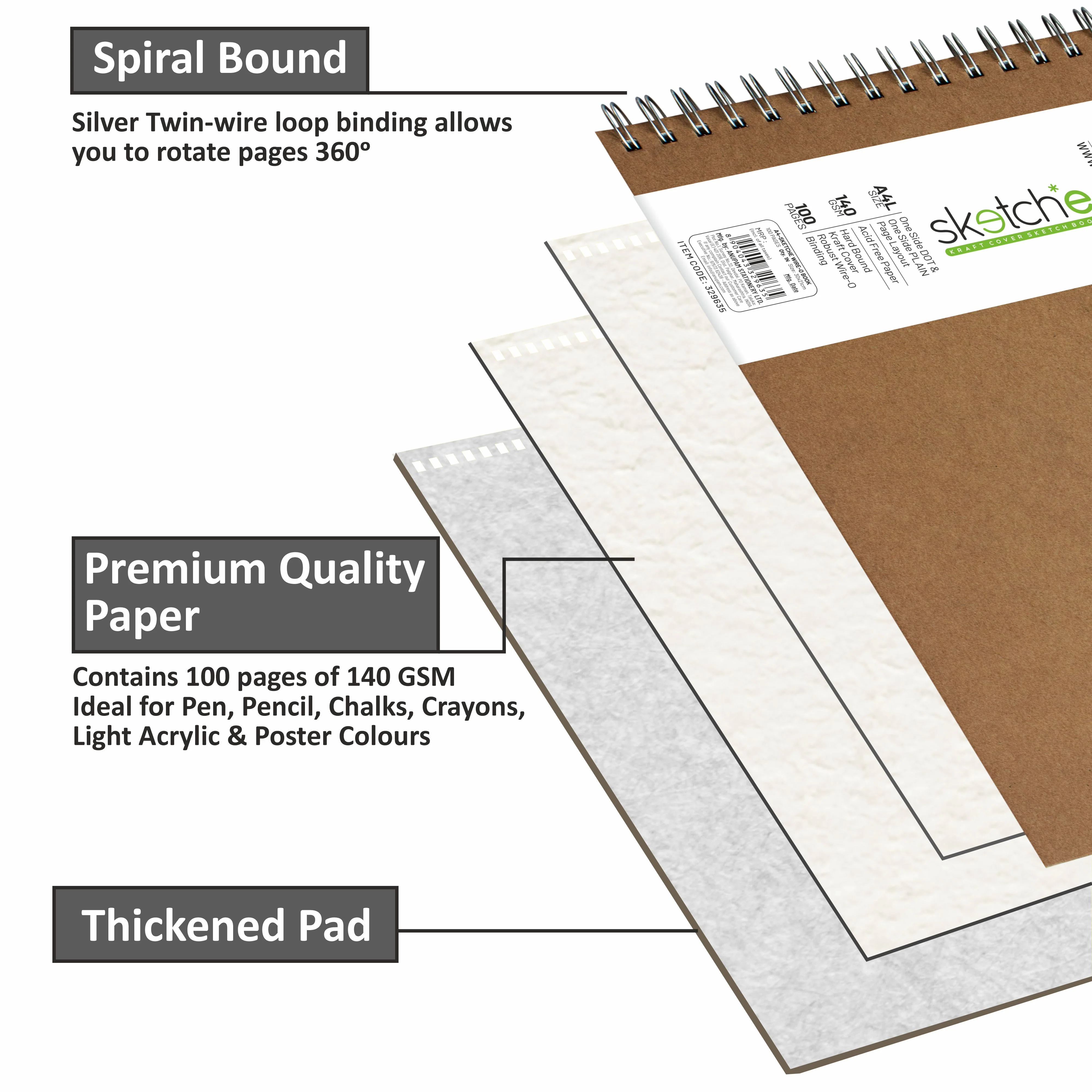 Anupam Sketch-E WireO Sketch Book-Cartridge Paper-140GSM - Image 4