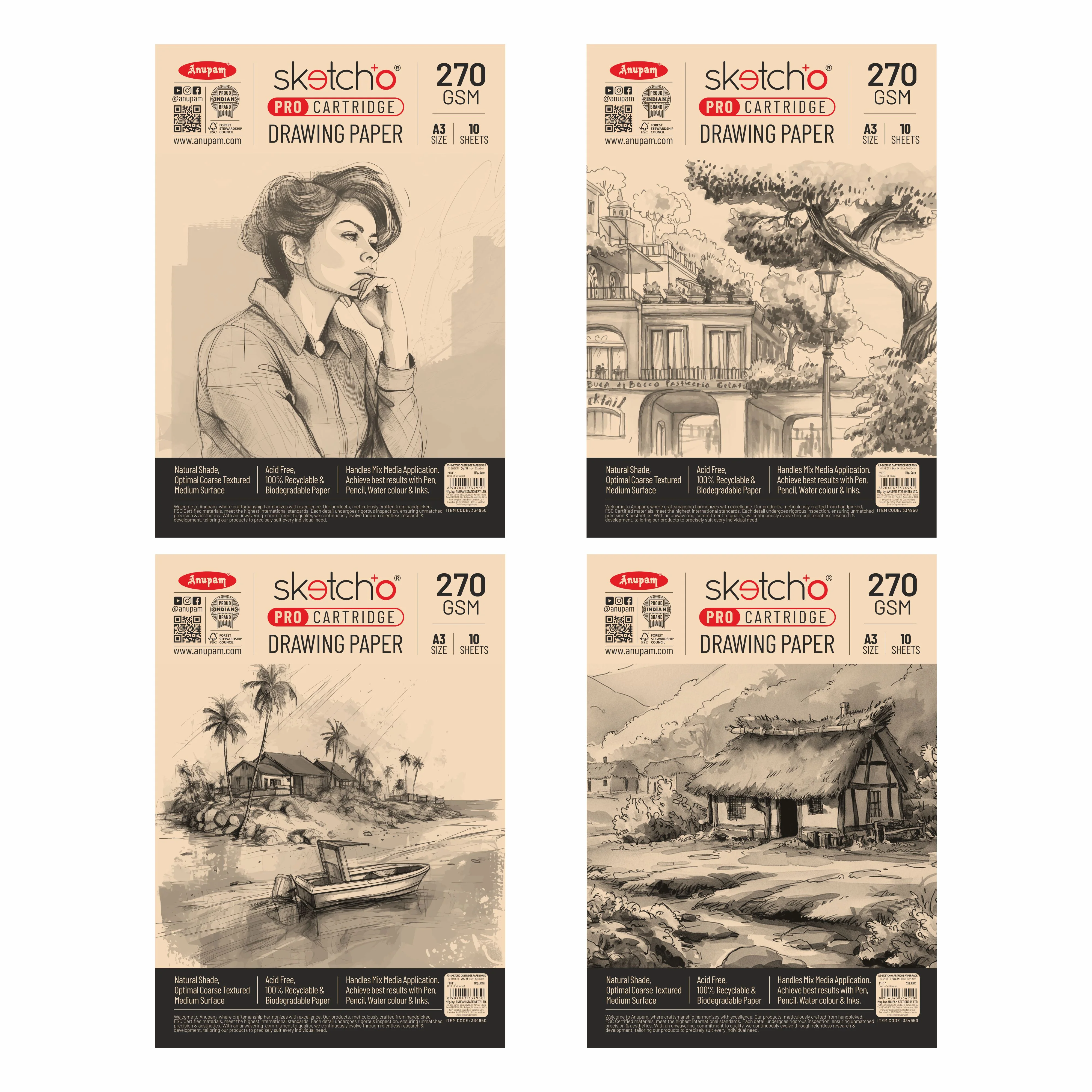 Anupam Sketch-O Pro Cartridge Drawing Paper Loose Sheets – 270 GSM - Image 7