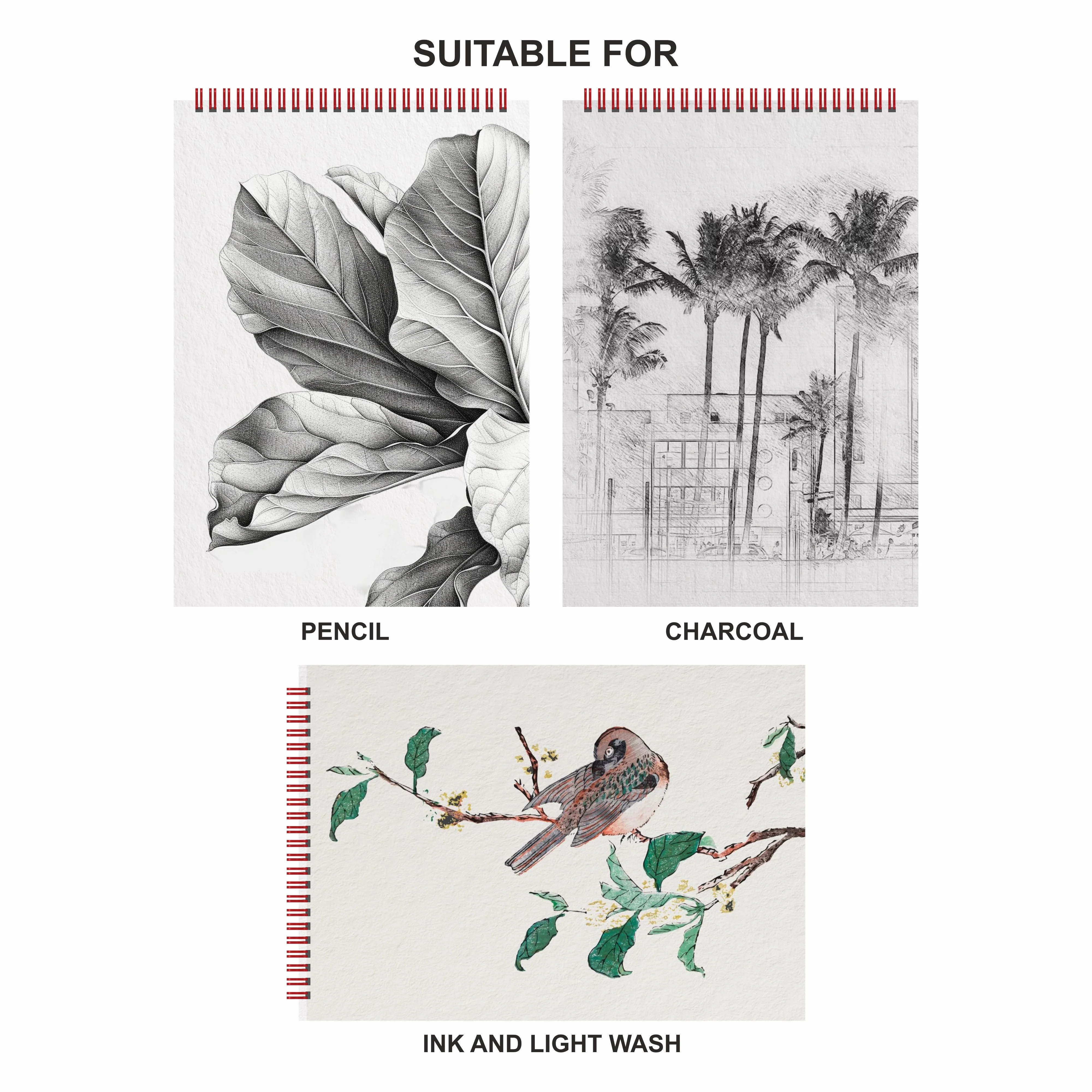 Anupam Sketch-O Pro Spiral Bound Sketchbook – 270 GSM Acid-Free Natural Shade Paper with Coarse Textured Surface - 15 Sheets - Image 8
